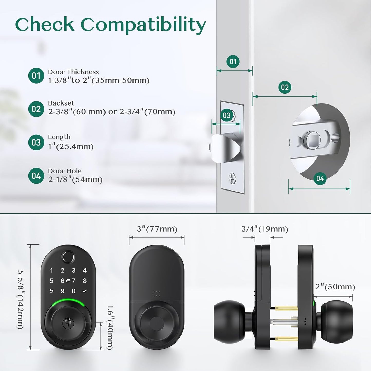 Smart Keypad Door Lock with Fingerprint Access & Remote Passcode Generation - Easy Installation Knob Lock for Front Doors