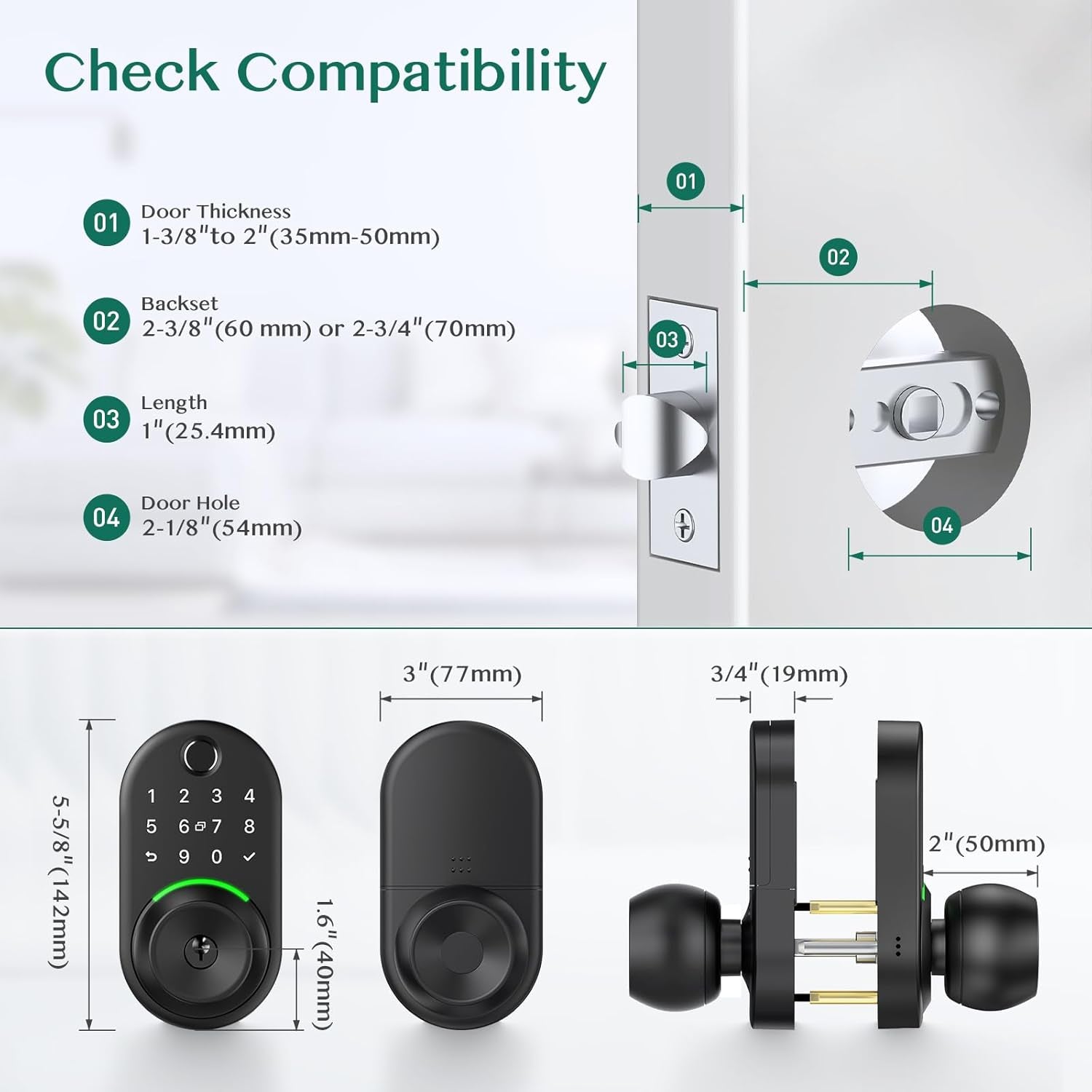 Smart Keypad Door Lock with Fingerprint Access & Remote Passcode Generation - Easy Installation Knob Lock for Front Doors