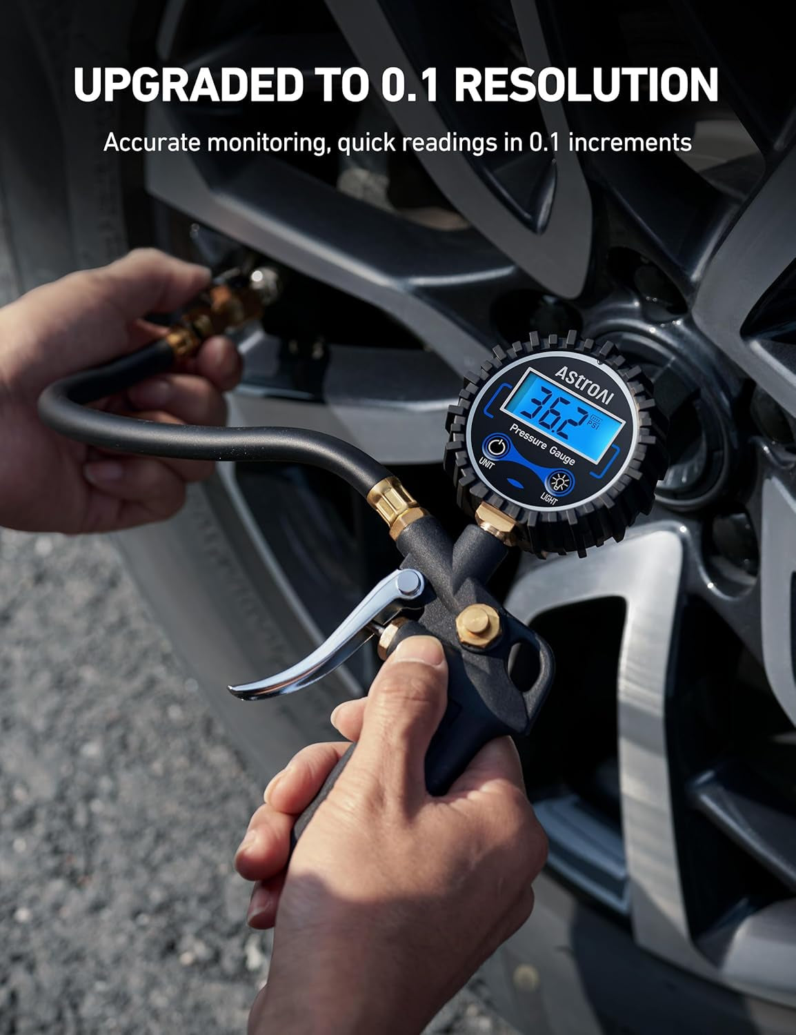 Heavy Duty Digital Tire Pressure Gauge & Inflator - 3-250 PSI with Quick Connect Coupler & 0.1 Display Resolution