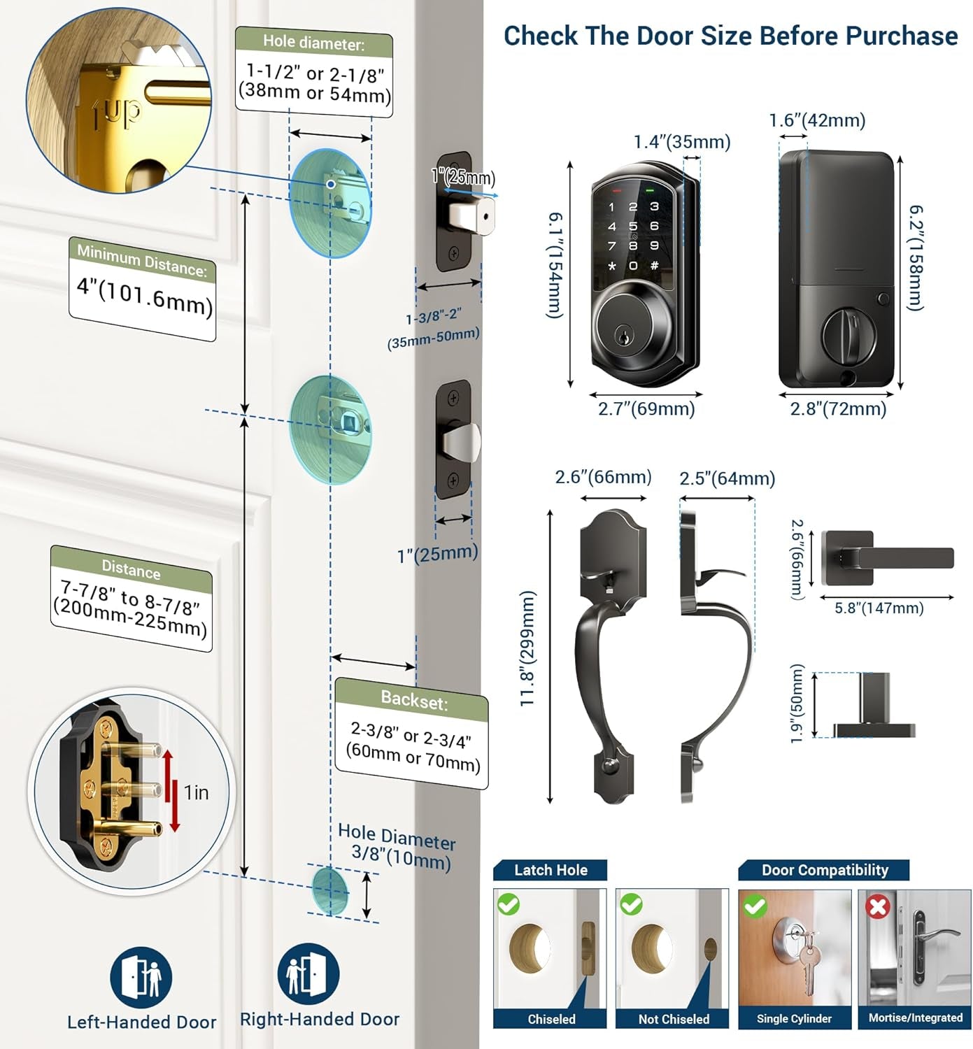 Smart Front Door Lock Set VE06-H - Keyless Entry with App Control, Touchscreen Keypad & Lever Handle - Matte Black, Easy Install & Auto Lock