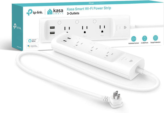 Plug Power Strip KP303 - Surge Protector with 3 Smart Outlets and 2 USB Ports, Compatible with Alexa and Google Home, No Hub Required, White