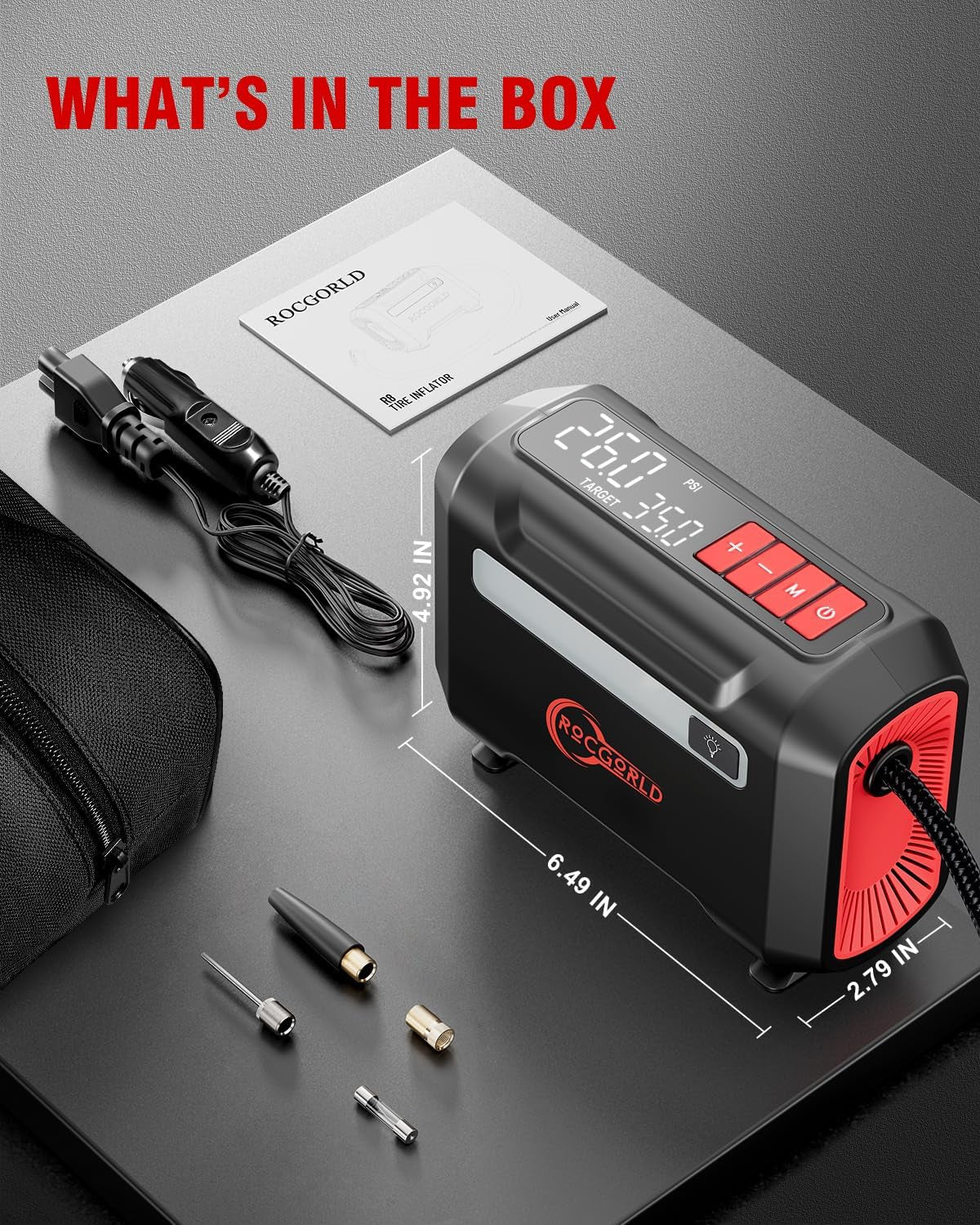 R8 Portable Tire Inflator - Fast 3X Inflation Air Compressor with Dual Digital Screen for Car, Bike, and Sports Equipment