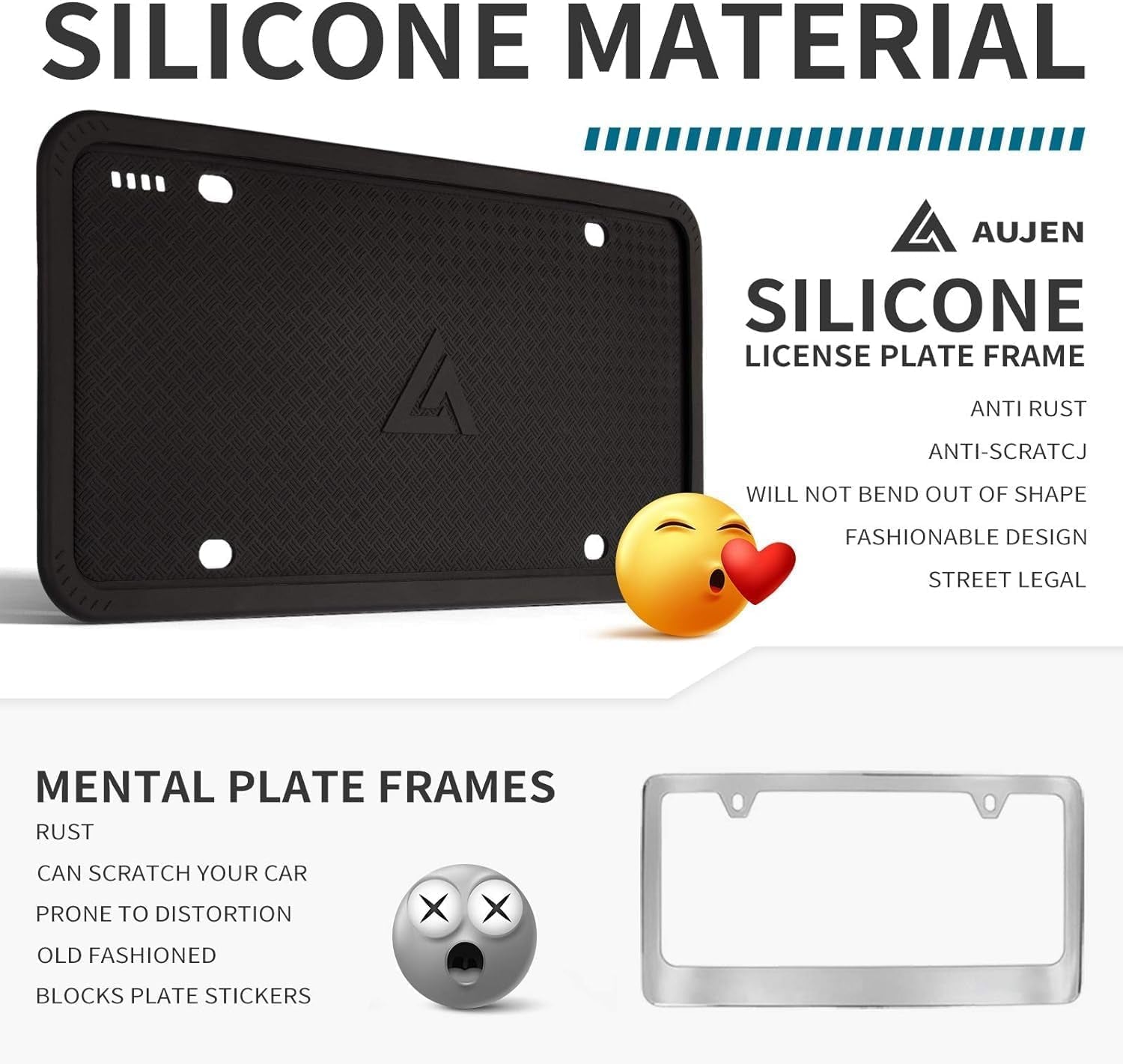 Premium Black Silicone License Plate Frames - 2 Pack, Universal Rust-Proof & Weather-Resistant Car Accessories
