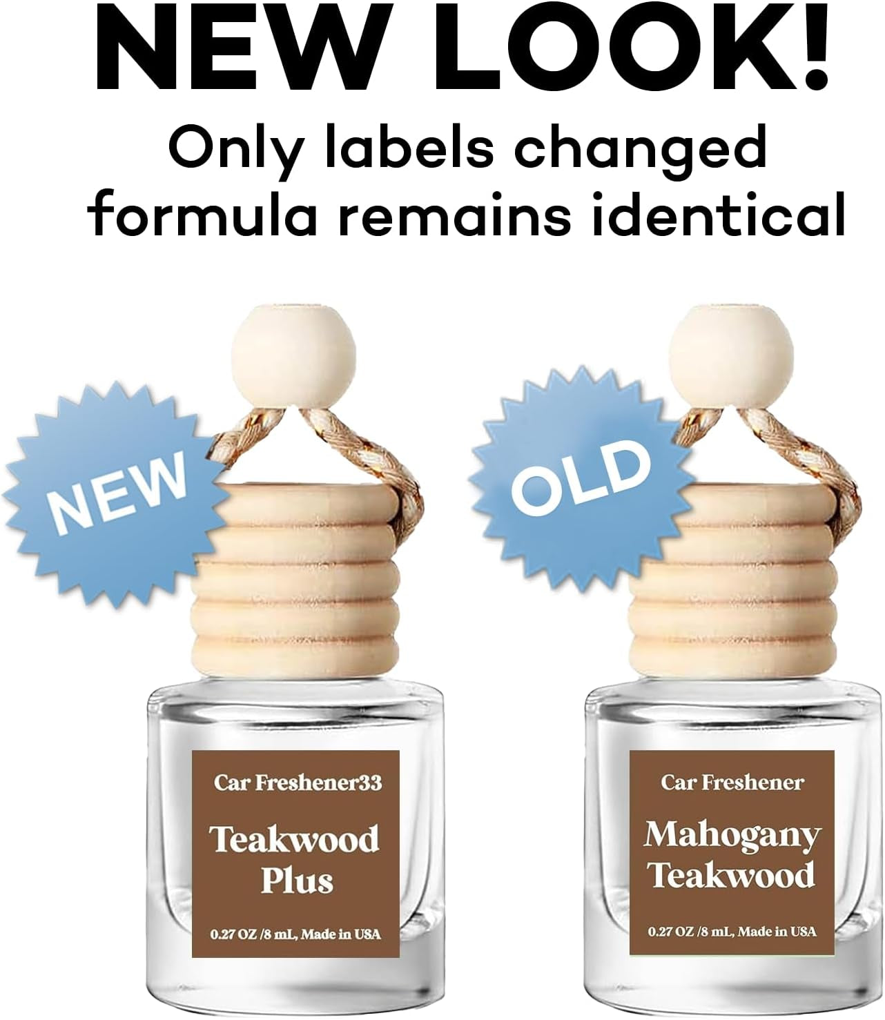 Long-Lasting Mahogany Teakwood Car Air Freshener - 2 Pack Essential Oil Diffuser, Cute Car Accessories Made in USA, Perfect for Women!