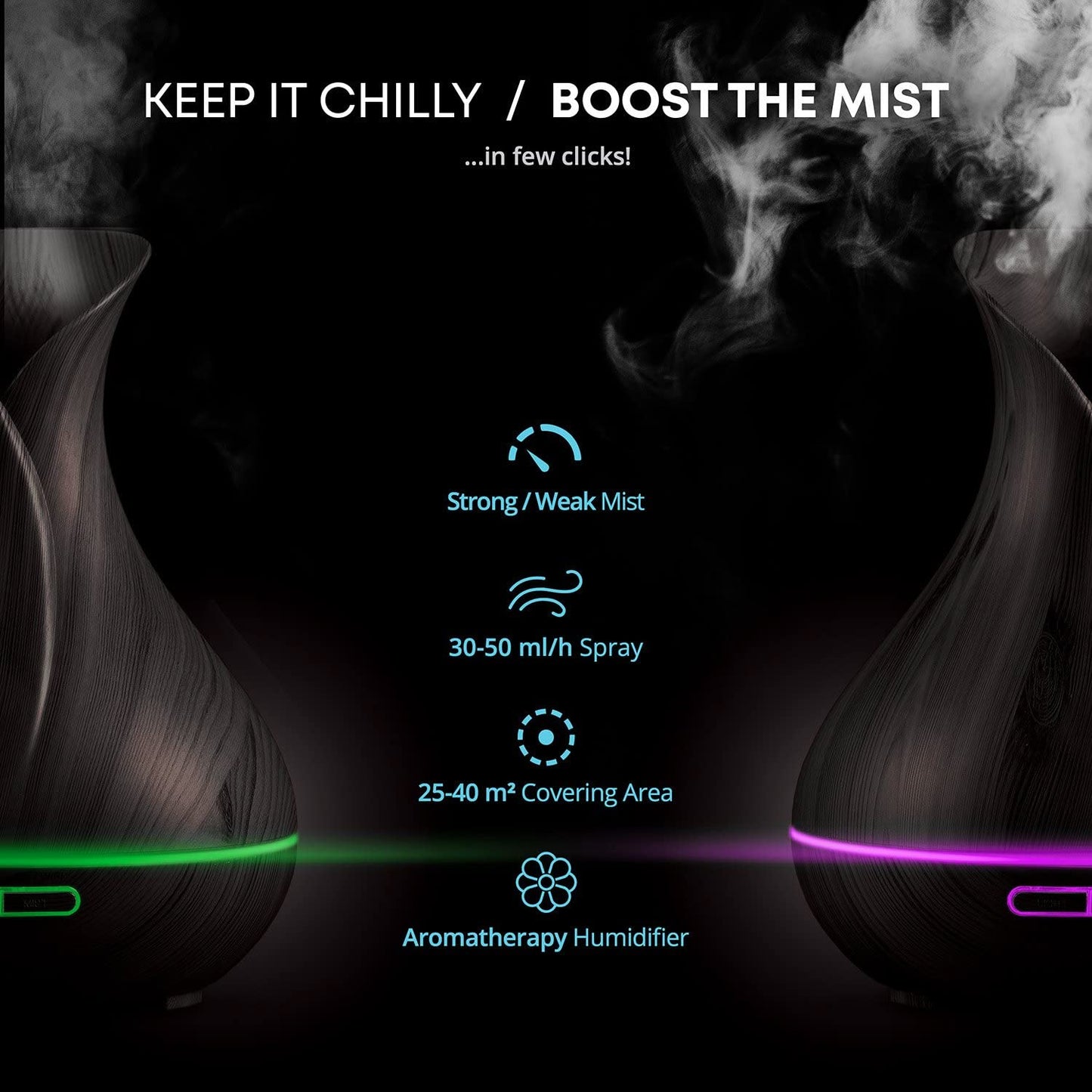 Smart WiFi Essential Oil Aromatherapy Ultrasonic Diffuser and Humidifier - 400ml, Alexa and Google Home Compatible, Voice Control, LED and Timer Features, Dark Brown