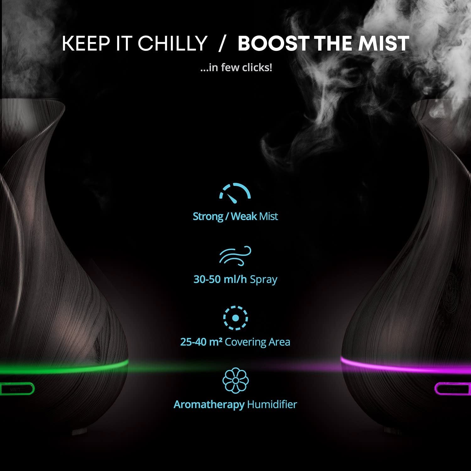 Smart WiFi Essential Oil Aromatherapy Ultrasonic Diffuser and Humidifier - 400ml, Alexa and Google Home Compatible, Voice Control, LED and Timer Features, Dark Brown