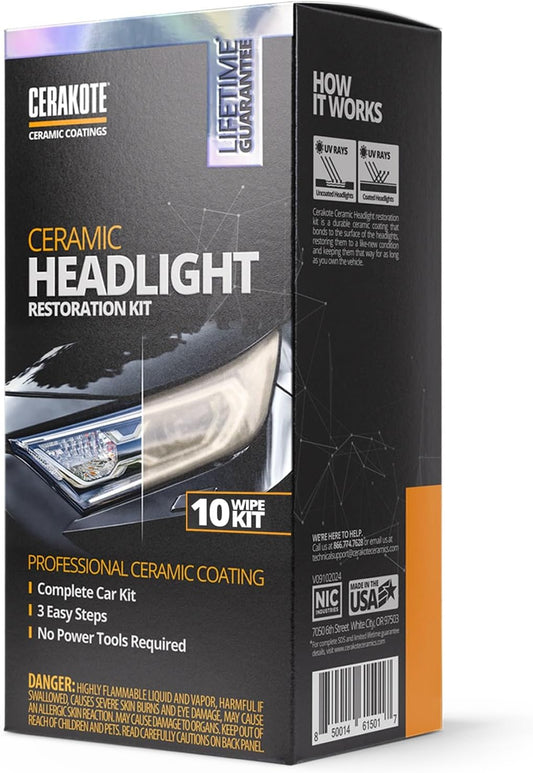 Revive Your Headlights with the ® Ceramic Headlight Restoration Kit – Lasts for Life, No Power Tools Needed, 10 Wipe Kit for Like-New Clarity!