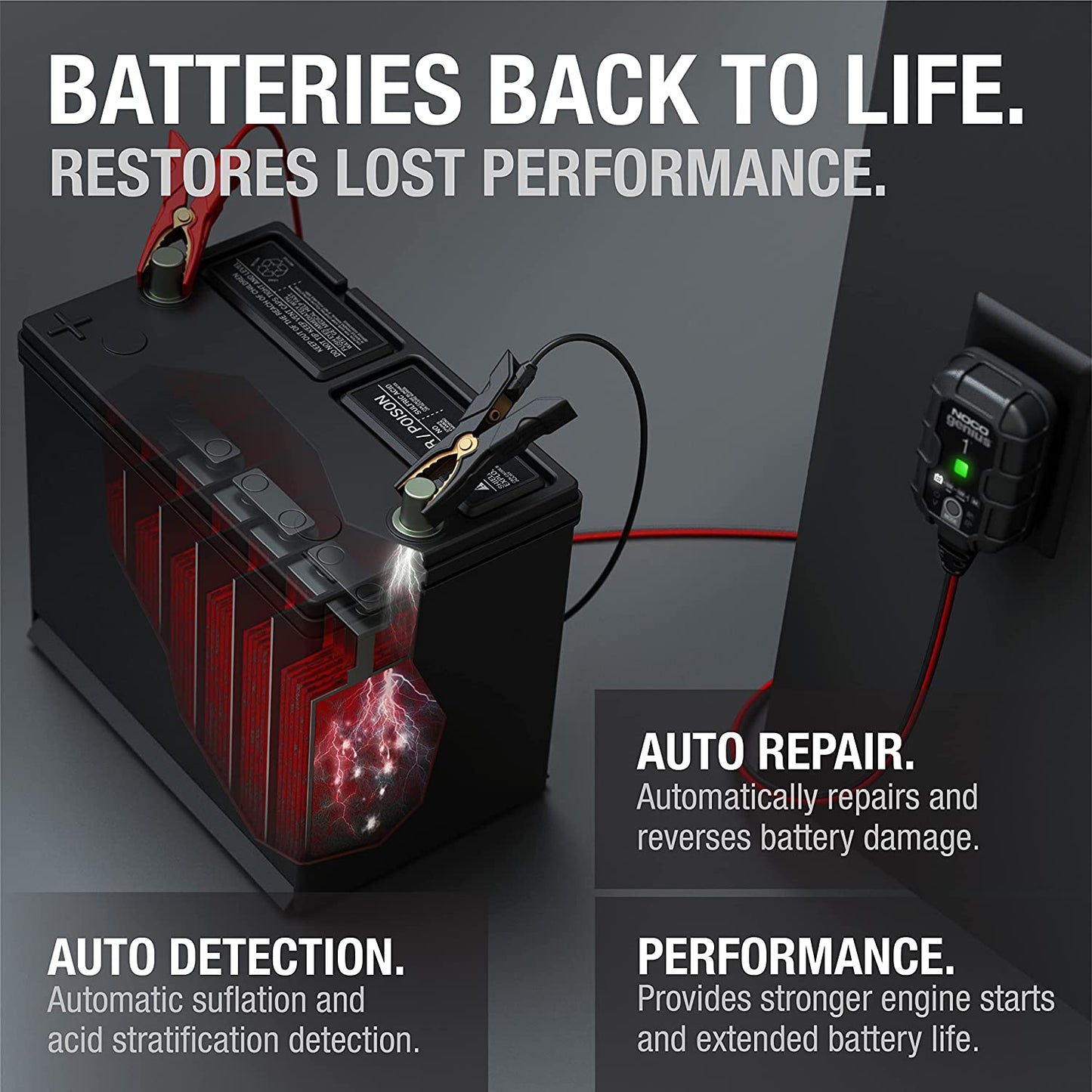 GENIUS1 Smart Battery Charger - 1A 6V/12V Automatic Maintainer & Trickle Charger with Overcharge Protection & Temperature Compensation for Lead-Acid & Lithium Batteries