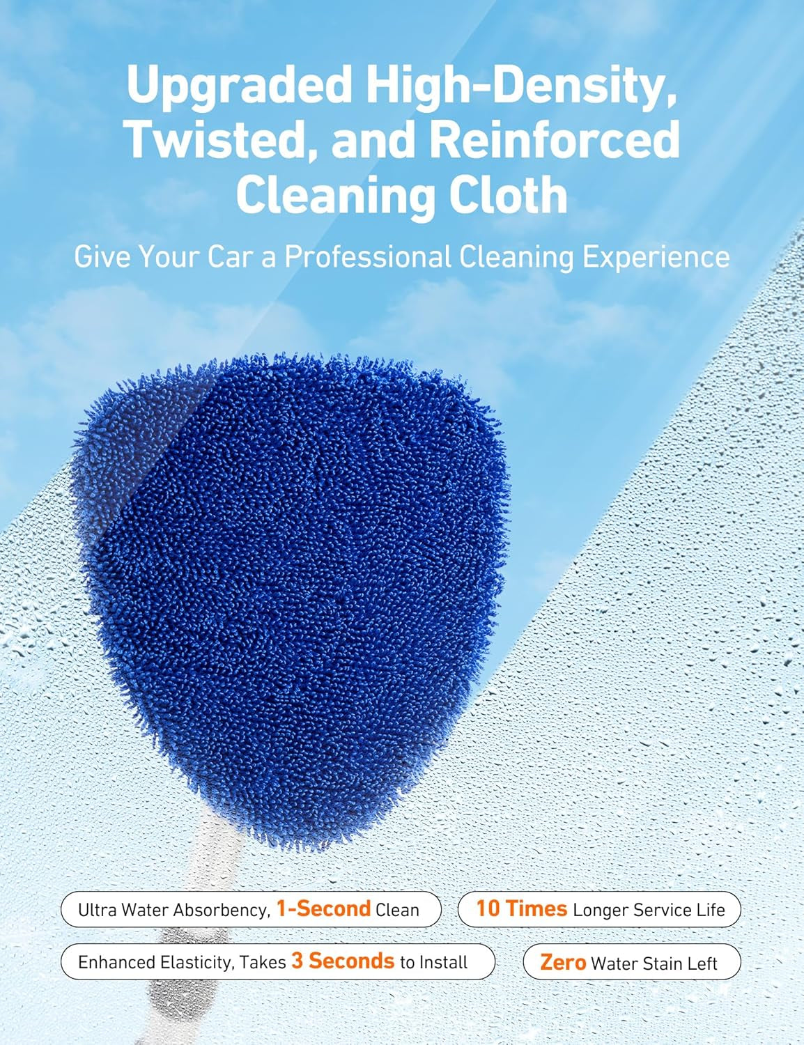 Ultimate Windshield Cleaner Tool - Car Interior Detailing Kit with Extendable Handle & 4 Reusable Microfiber Pads, Perfect for Auto Glass Wiping - 15.9In-21In, Blue