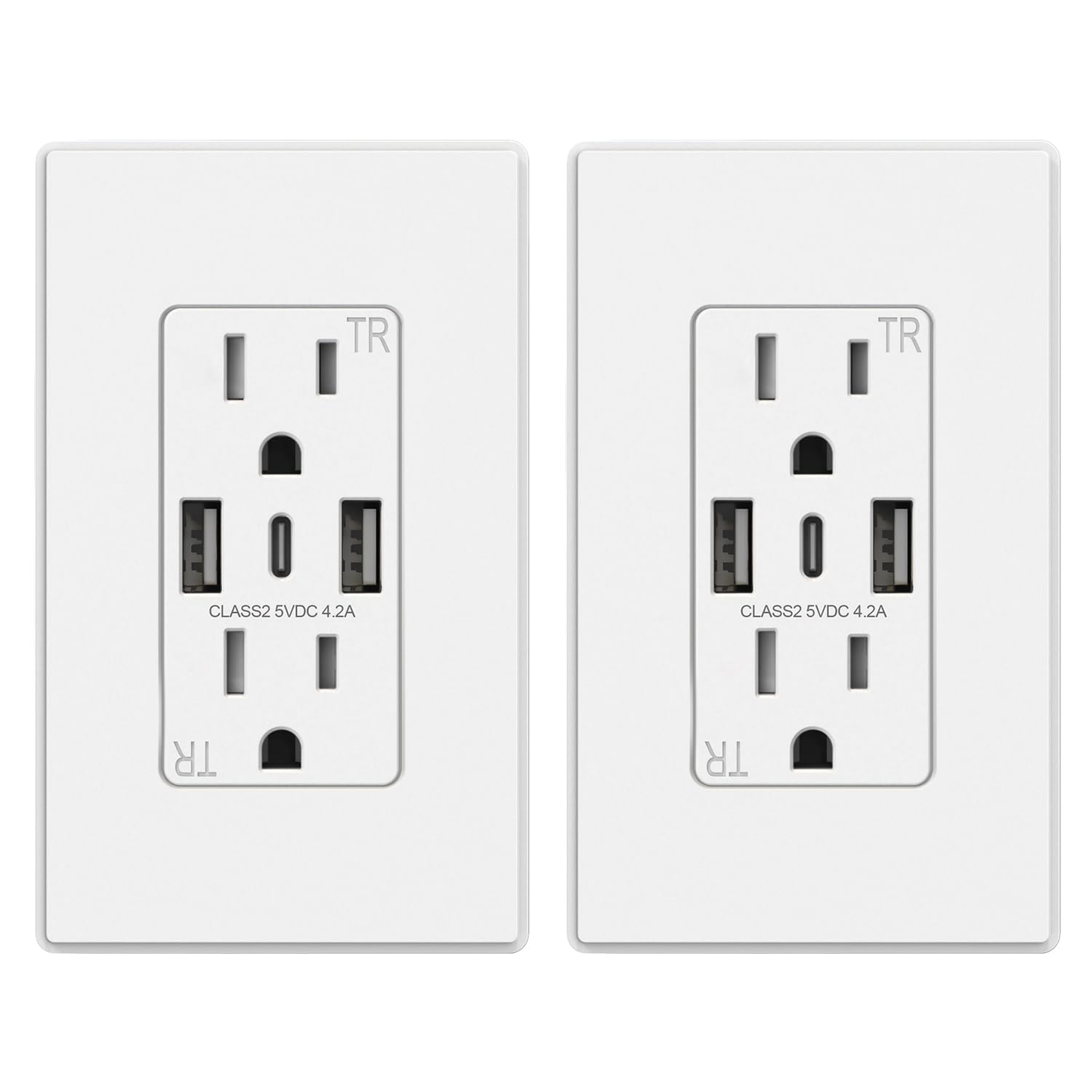 3-Port USB-C Wall Outlet Receptacle, Matte Black, 15 Amp, TR Tamper-Resistant, Screwless Wall Plate Included, UL & CUL Listed, Single Pack