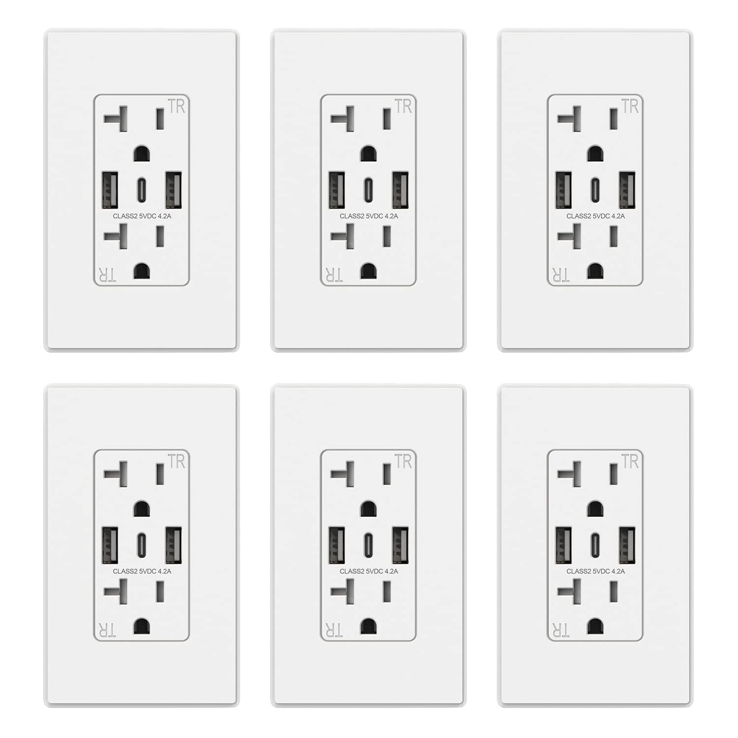 3-Port USB-C Wall Outlet Receptacle, Matte Black, 15 Amp, TR Tamper-Resistant, Screwless Wall Plate Included, UL & CUL Listed, Single Pack