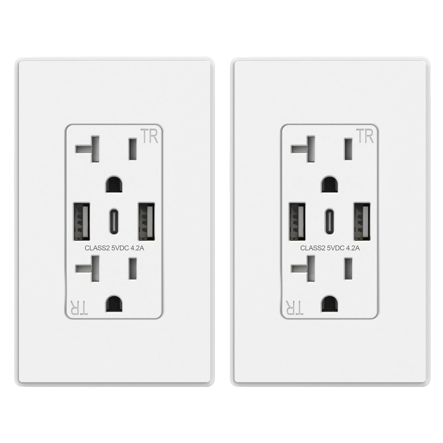 3-Port USB-C Wall Outlet Receptacle, Matte Black, 15 Amp, TR Tamper-Resistant, Screwless Wall Plate Included, UL & CUL Listed, Single Pack