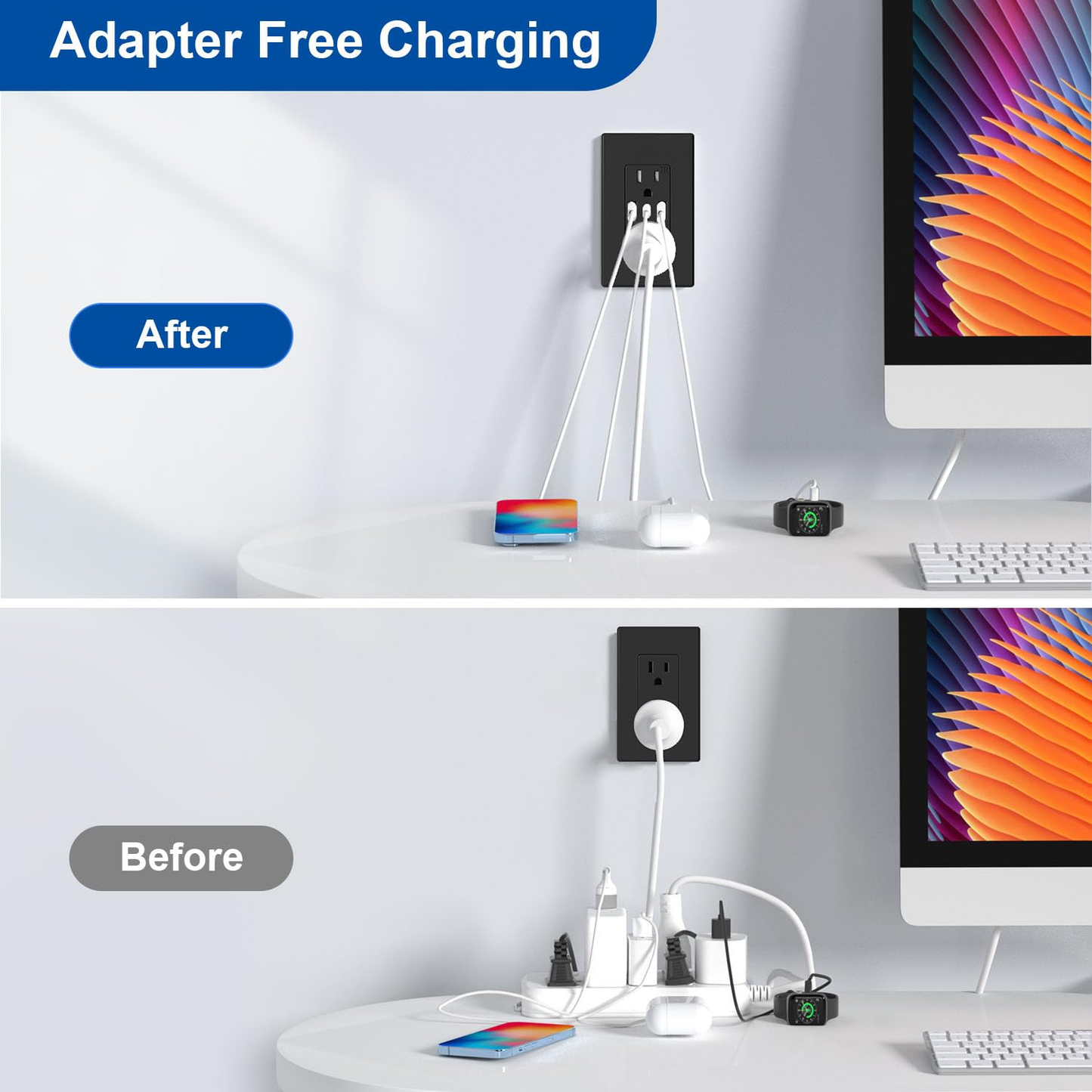 3-Port USB-C Wall Outlet Receptacle, Matte Black, 15 Amp, TR Tamper-Resistant, Screwless Wall Plate Included, UL & CUL Listed, Single Pack