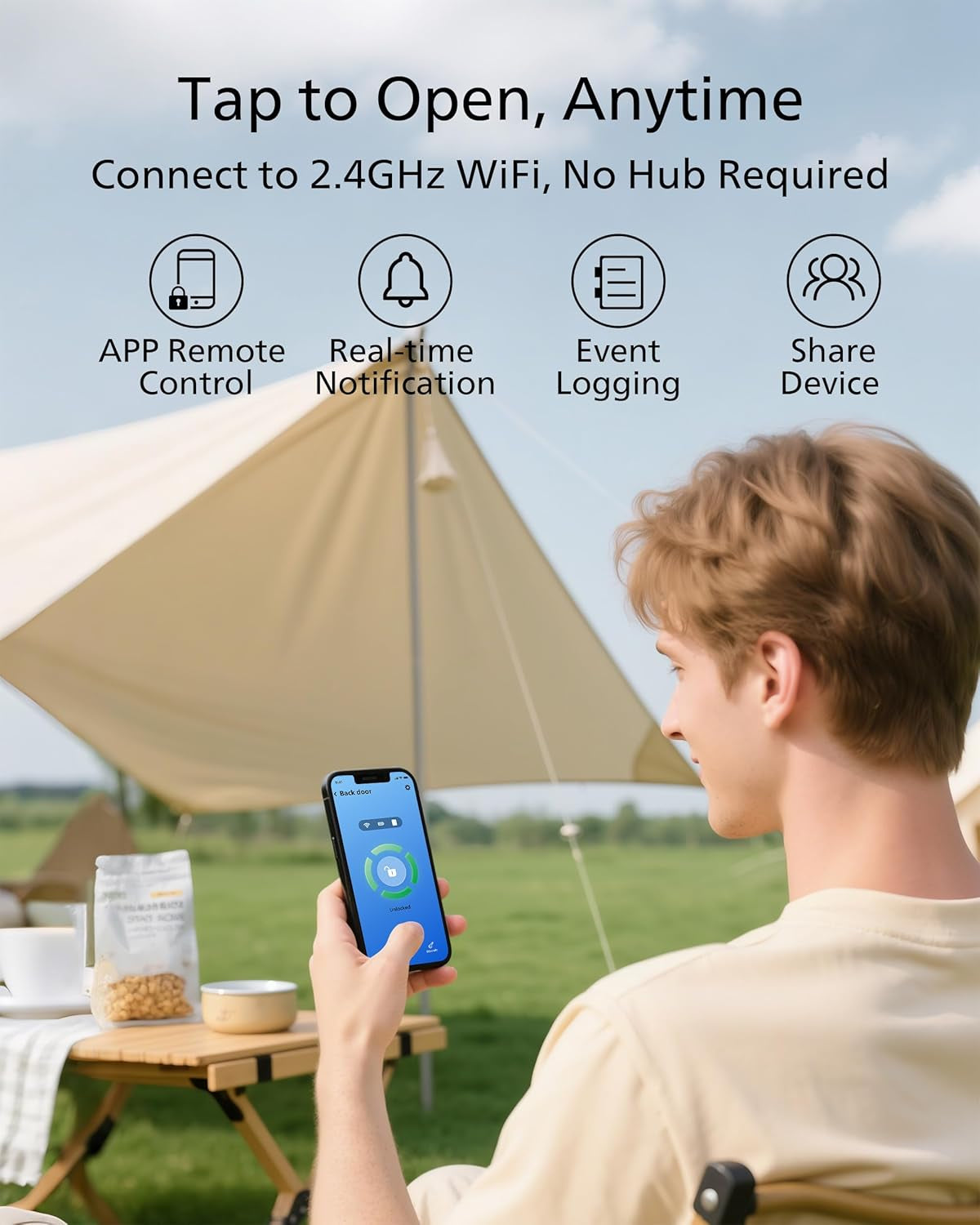 Smart Wifi Deadbolt Lock with Handle - Keyless Entry System Featuring App, Voice, Fingerprint, Passcode, and Key Unlock Options, Backlit Keypad, Remote Control, and Auto-Lock Functionality