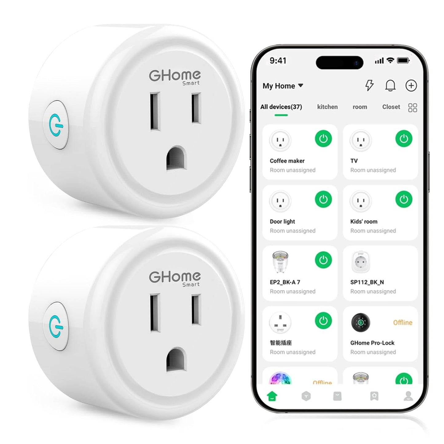 WiFi Smart Plug Compatible with Alexa and Google Home, Remote Control Smart Outlet Timer, 2.4GHz Wi-Fi, No Hub Required, ETL and FCC Certified