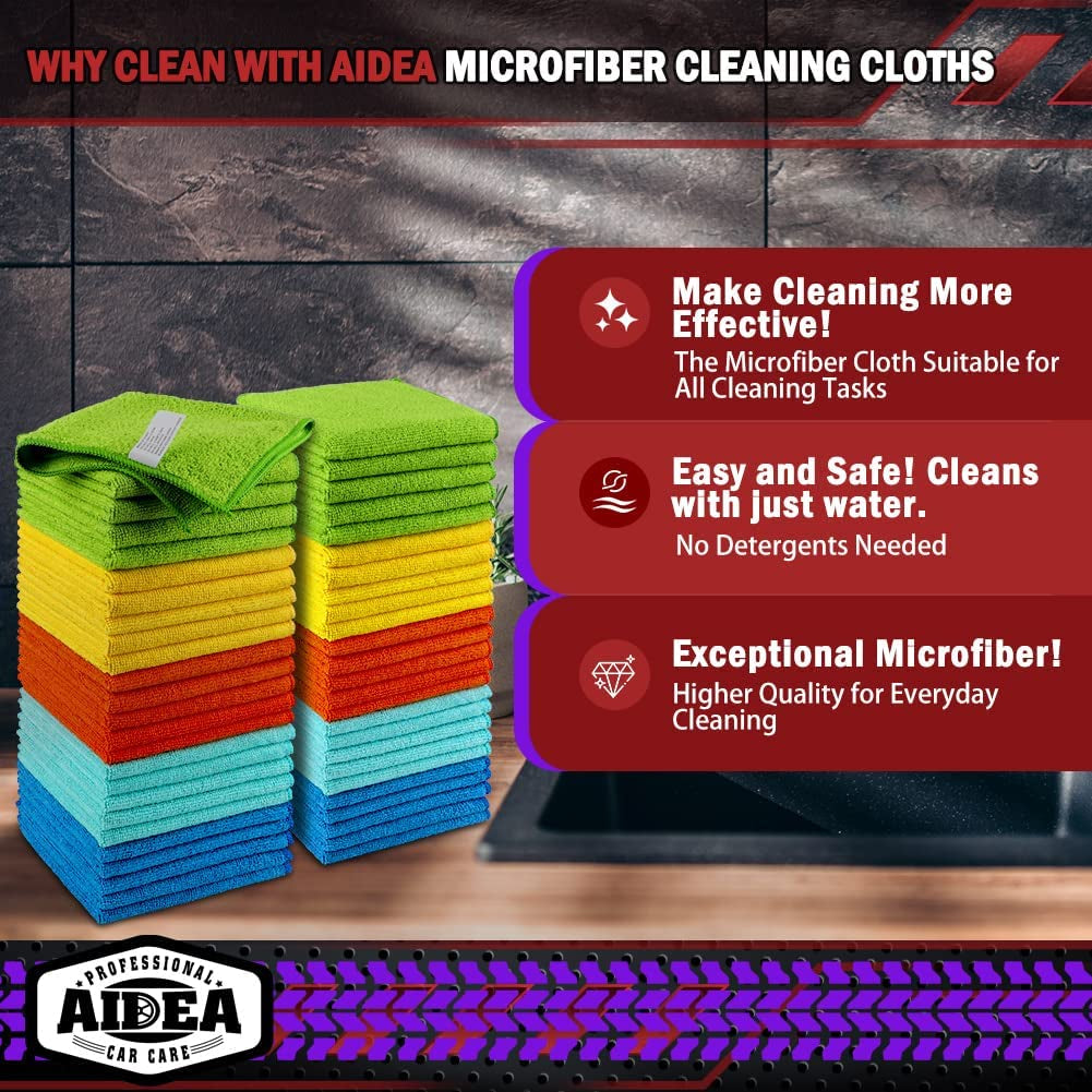 Premium Microfiber Cleaning Cloths - 50 Pack, 12"x12" Absorbent Towels for Cars, Home, Kitchen & Windows - Perfect for Dusting & Cleaning Supplies