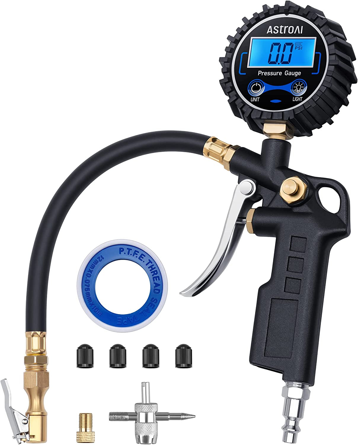 Heavy Duty Digital Tire Pressure Gauge & Inflator - 3-250 PSI with Quick Connect Coupler & 0.1 Display Resolution