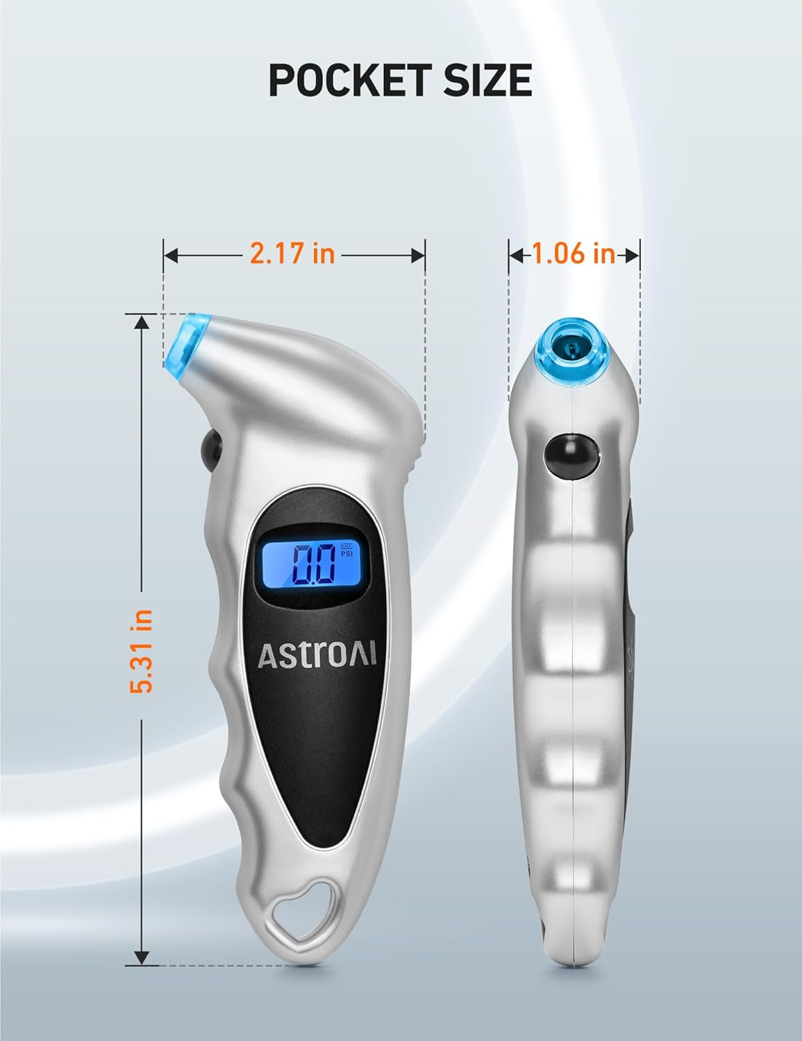 Digital Tire Pressure Gauge 0-150PSI - Accurate to 0.1 PSI, Backlight LCD, Presta Valve Adaptor - Perfect Stocking Stuffer for Cars, Trucks, and Bicycles - Sleek Silver Design