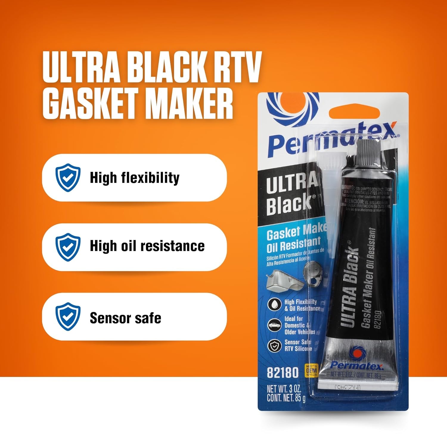 Ultra Black RTV Silicone Gasket Maker - Maximum Oil Resistance, Sensor Safe, Non-Corrosive, 3 Oz for High Flex Applications
