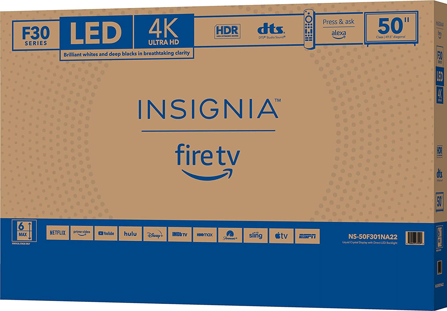50-Inch F30 Series 4K UHD Smart LED Fire TV (Model NS-50F301NA22, 2021)