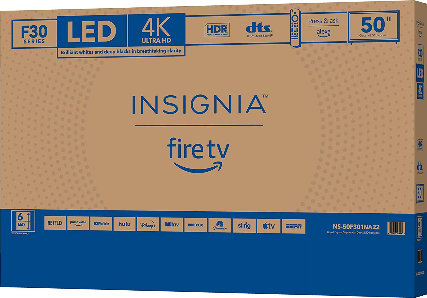 50-Inch F30 Series 4K UHD Smart LED Fire TV (Model NS-50F301NA22, 2021)