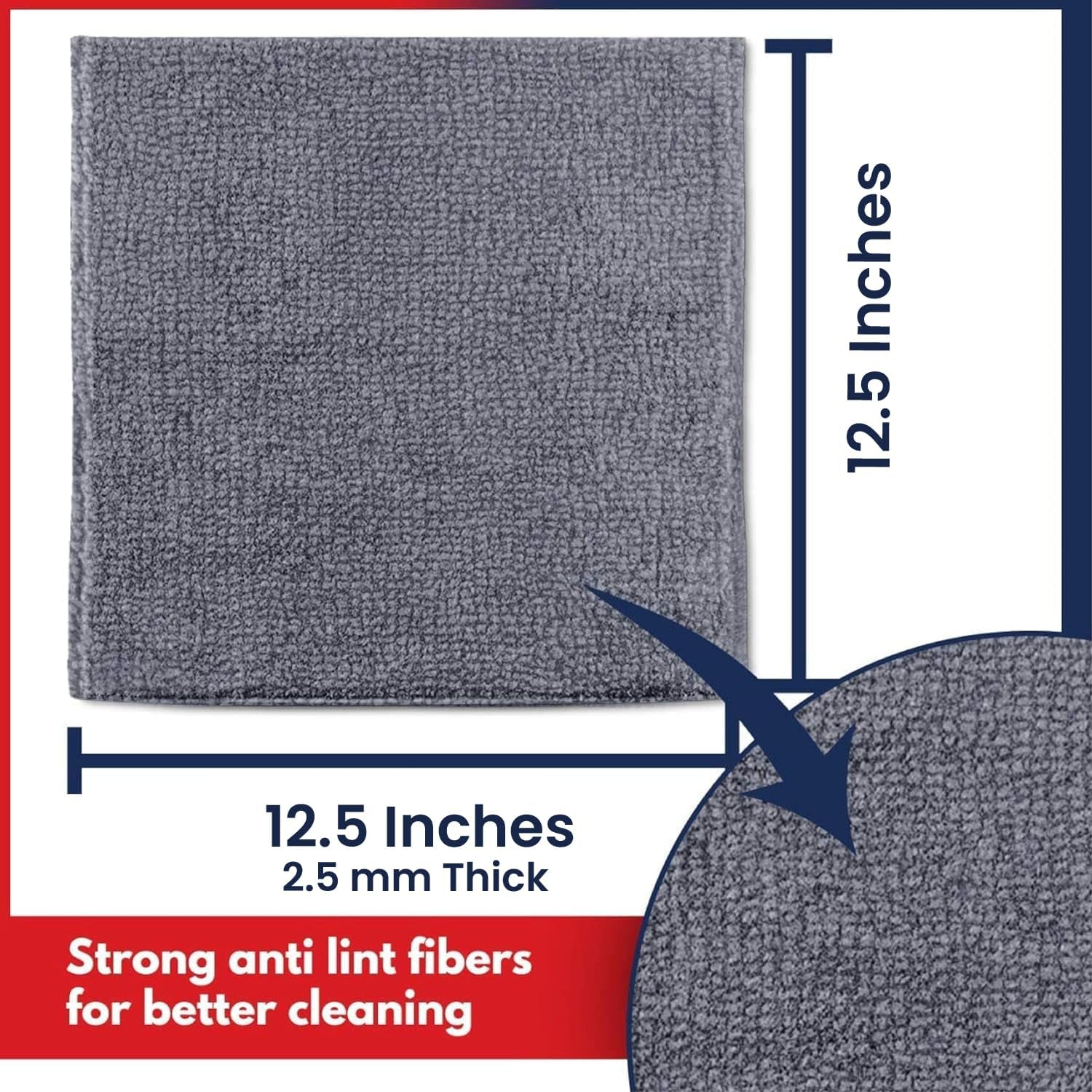 Ultra-Absorbent Microfiber Cleaning Cloths - 12 Pack (12.5" x 12.5") for Streak-Free Shine, 1200 Washes, Perfect for Car Washing and Home Cleaning