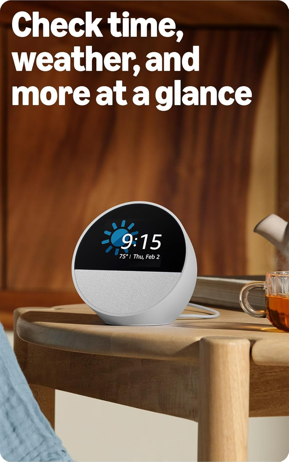 Echo Spot Smart Alarm Clock with Alexa - Ideal for Nightstands, Offices, and Kitchens, Black