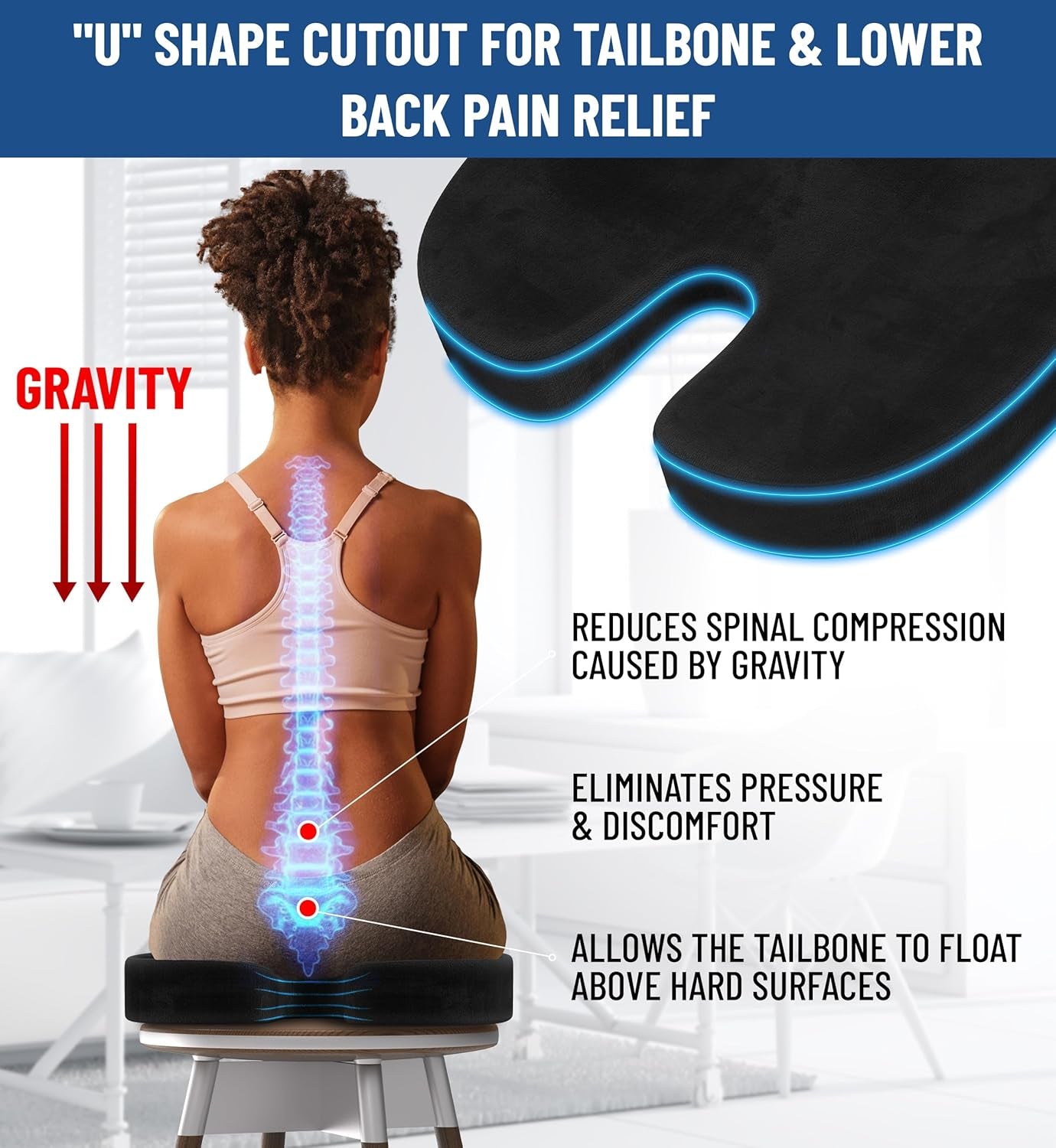 Ultimate Comfort Memory Foam Seat Cushion - Ergonomic Relief for Tailbone Pain, Sciatica & Back Support for Office Chairs & Car Seats