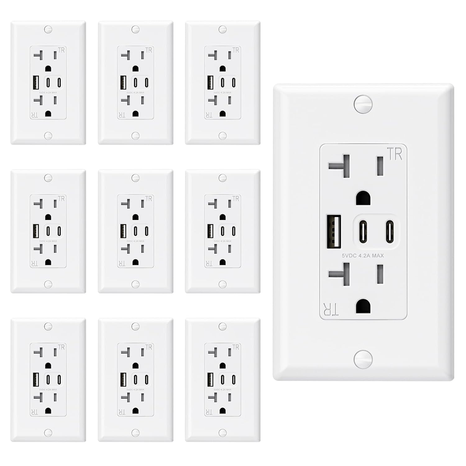 15 Amp Wall Outlet with 3 USB Ports, Dual USB-C Ports, Tamper-Resistant Design, Includes Wall Plate, UL/CUL Listed, Black, 1 Pack