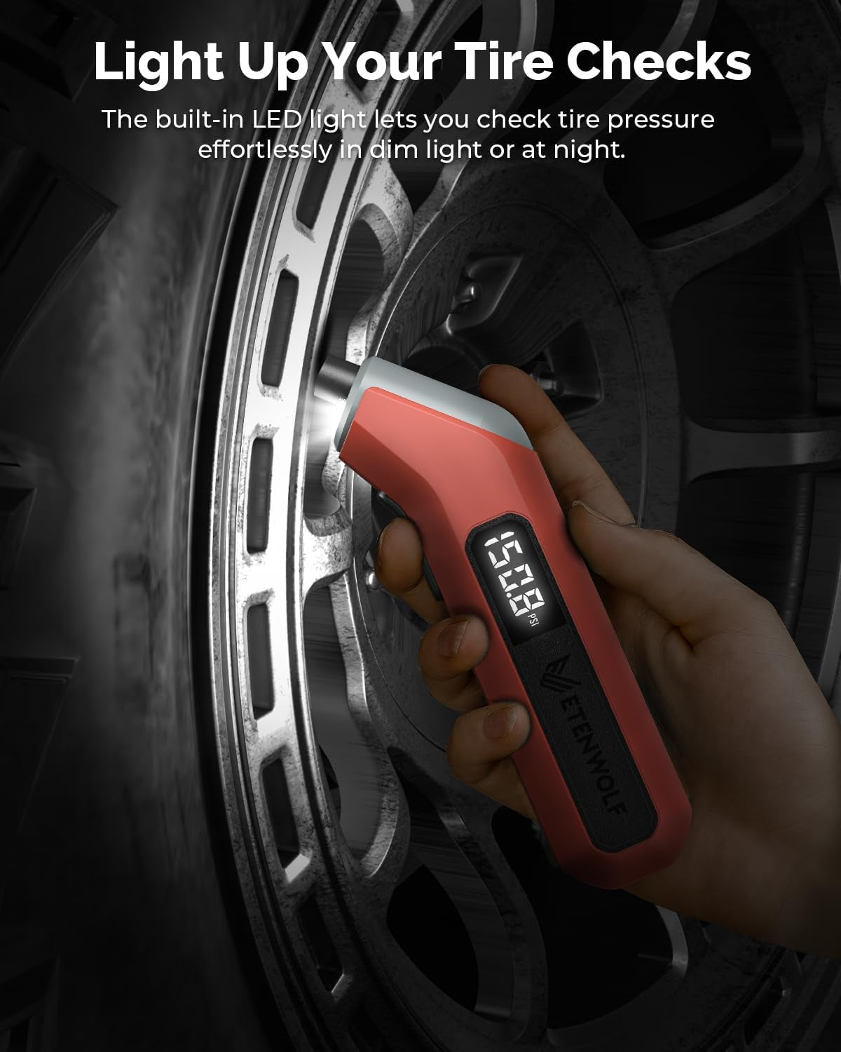 T300 Digital Tire Pressure Gauge - Accurate 3-200 PSI Measurement, ANSI B40.7 Certified, Replaceable AAA Batteries, Eye-Catching Vivid Orange Design