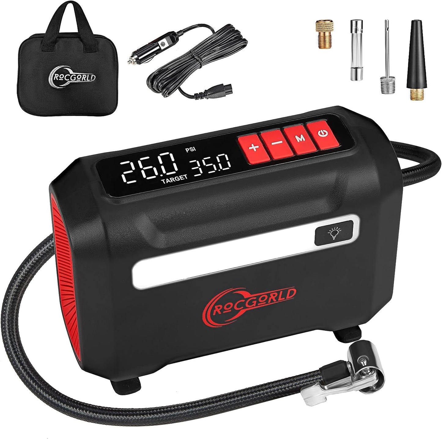 R8 Portable Tire Inflator - Fast 3X Inflation Air Compressor with Dual Digital Screen for Car, Bike, and Sports Equipment