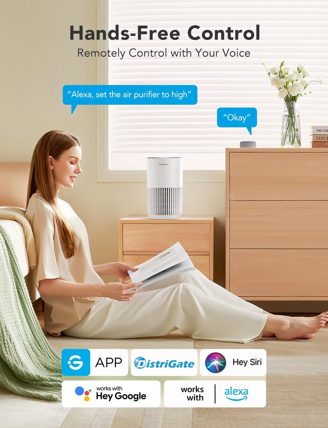 Compact Smart Air Purifier for Bedrooms with App and Alexa Control - Efficiently Removes Pet Hair, Odors, Pollen, and Smoke - Portable with 3 Speed Settings, 2 Modes, Timer, and Aroma Function for Home Use