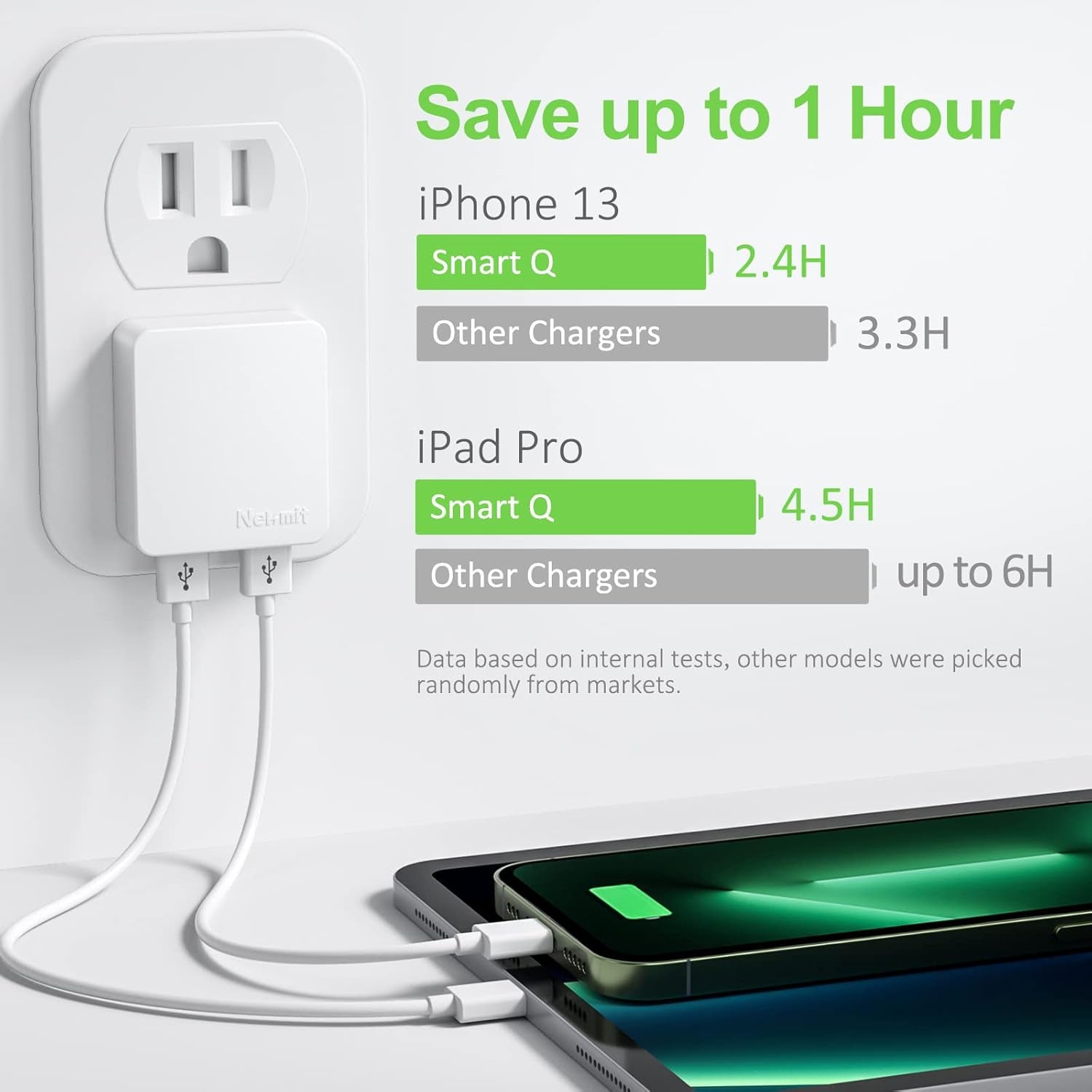 Dual Port Ultra-Slim Flat USB Wall Charger with Smart IC Technology, White