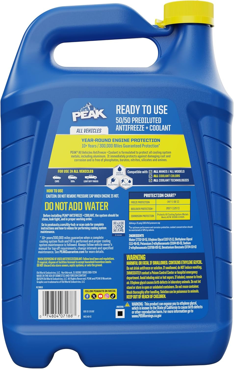 Premium 50/50 Prediluted Antifreeze & Coolant - Year-Round Engine Protection for All Vehicles, 1 Gallon