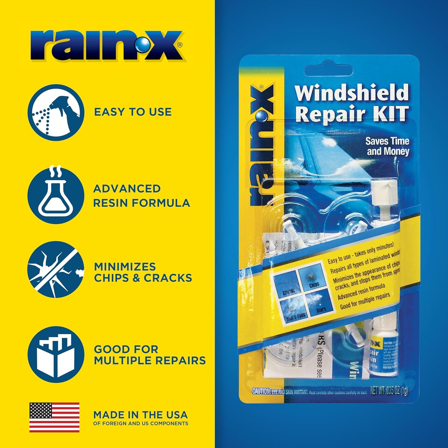 600001 Windshield Repair Kit - Quick and Easy Durable Resin Based Windshield Repair Kit for Chips and Cracks, Good for round Damage below 1" in Diameter and Cracks Smaller than 12" in Length