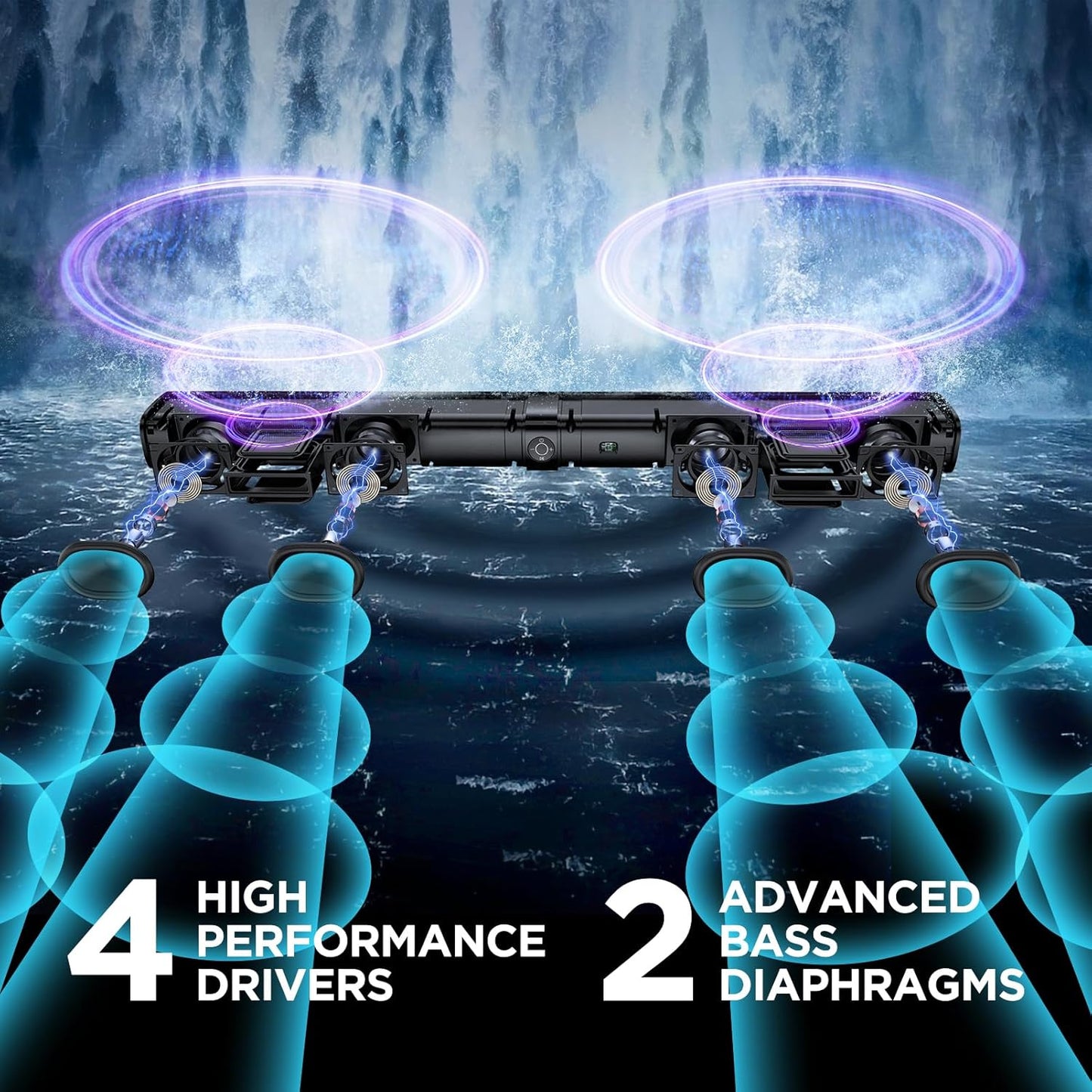 Premium Sound Bar for Smart TVs - Bluetooth, ARC, Optical, and AUX Connectivity, Auto Volume Boost, 3 Equalizer Modes, 2-in-1 Detachable Design for TVs, PCs, Gaming, and Projectors