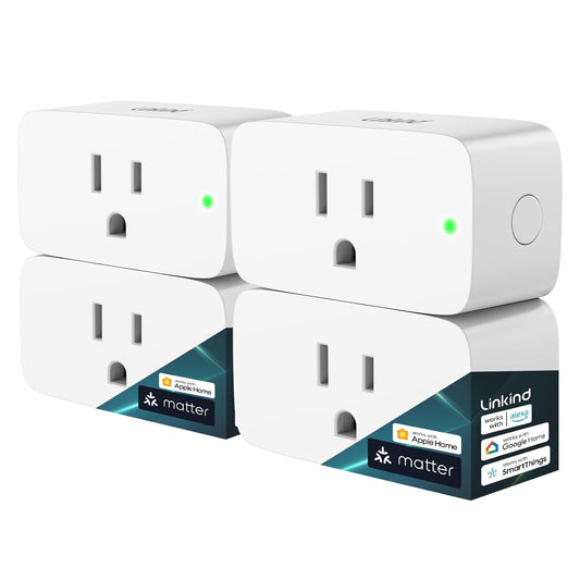 Matter Smart Plug - Compatible with Apple Home, Siri, Alexa, Google Assistant, and SmartThings - 15A/1800W Max - Smart Home Automation with APP Remote Control, Timer & Schedule - 2.4G Wi-Fi Only - Pack of 4