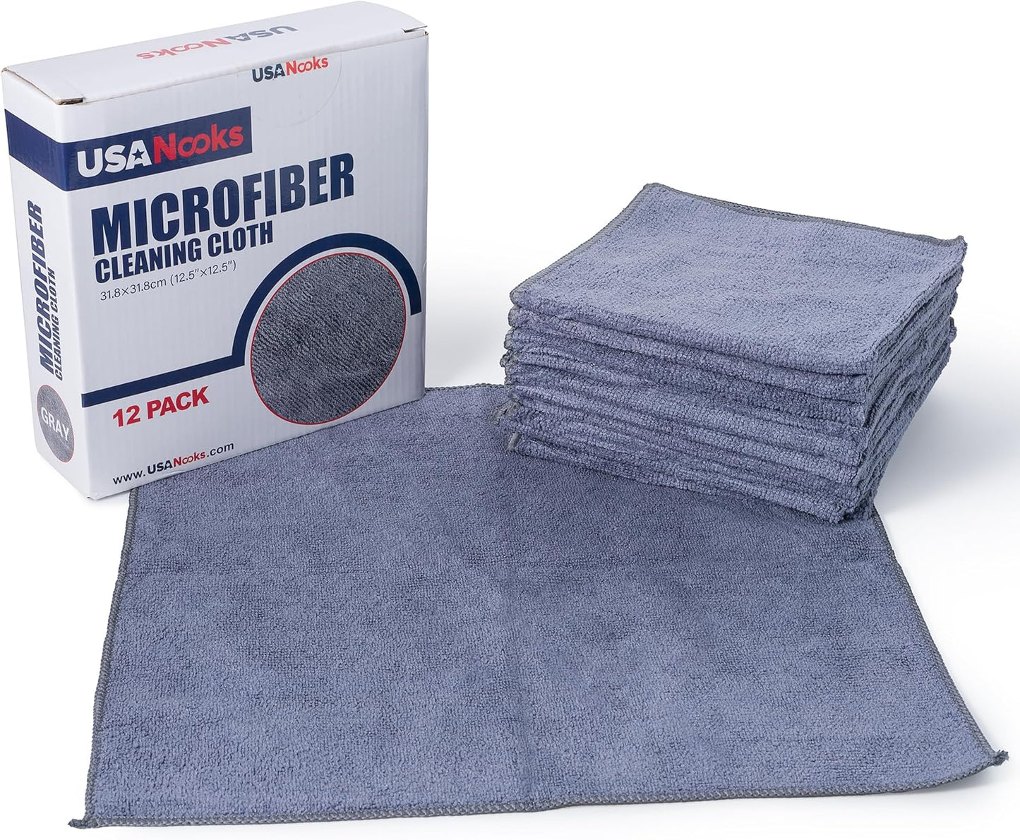 Ultra-Absorbent Microfiber Cleaning Cloths - 12 Pack (12.5" x 12.5") for Streak-Free Shine, 1200 Washes, Perfect for Car Washing and Home Cleaning