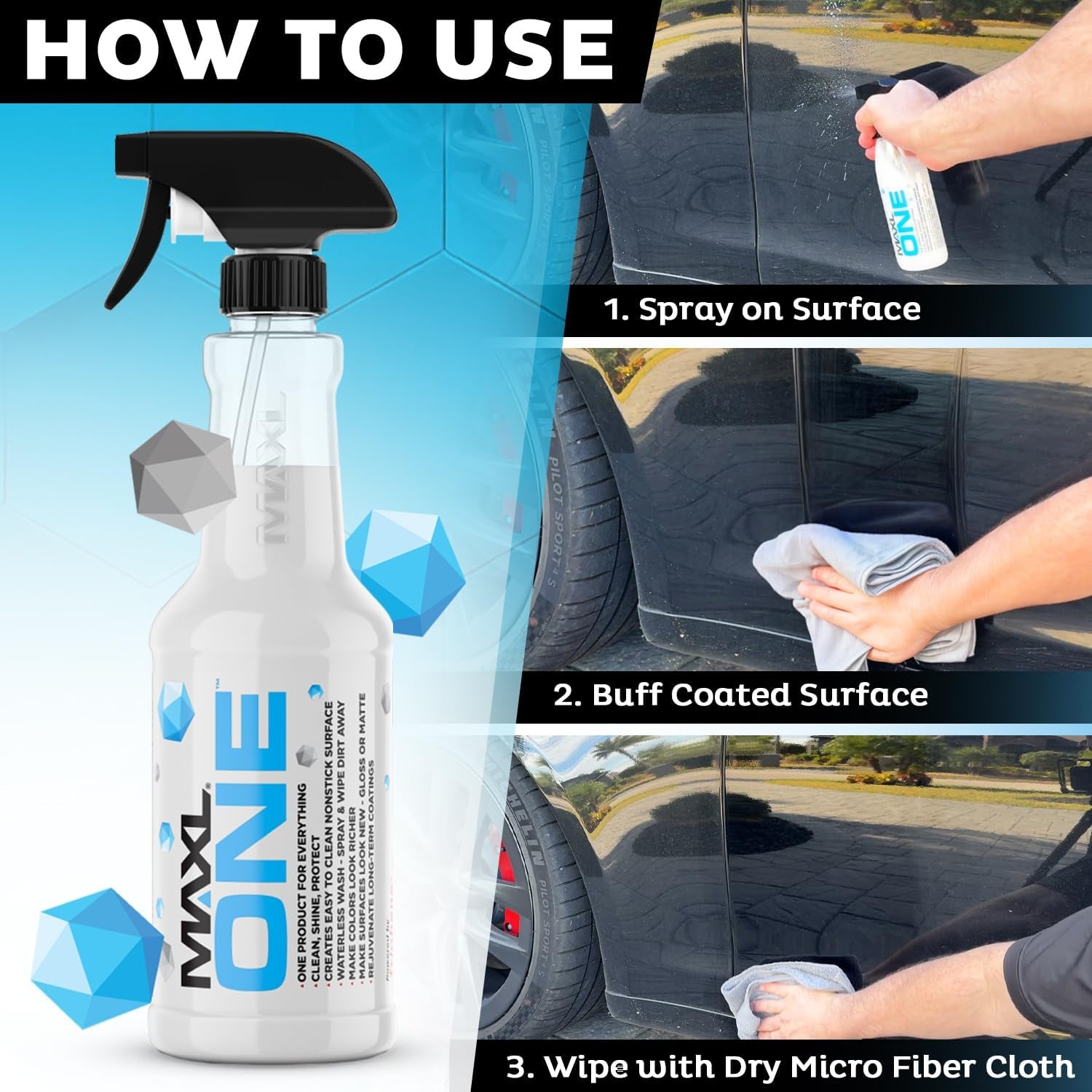 ONE™ 20Oz Waterless Car Detailer with Triphene® - Ultimate Quick Spray & Wipe for Shine, Protection, and Easy Cleaning of Paint, Glass, Wheels, and Trim