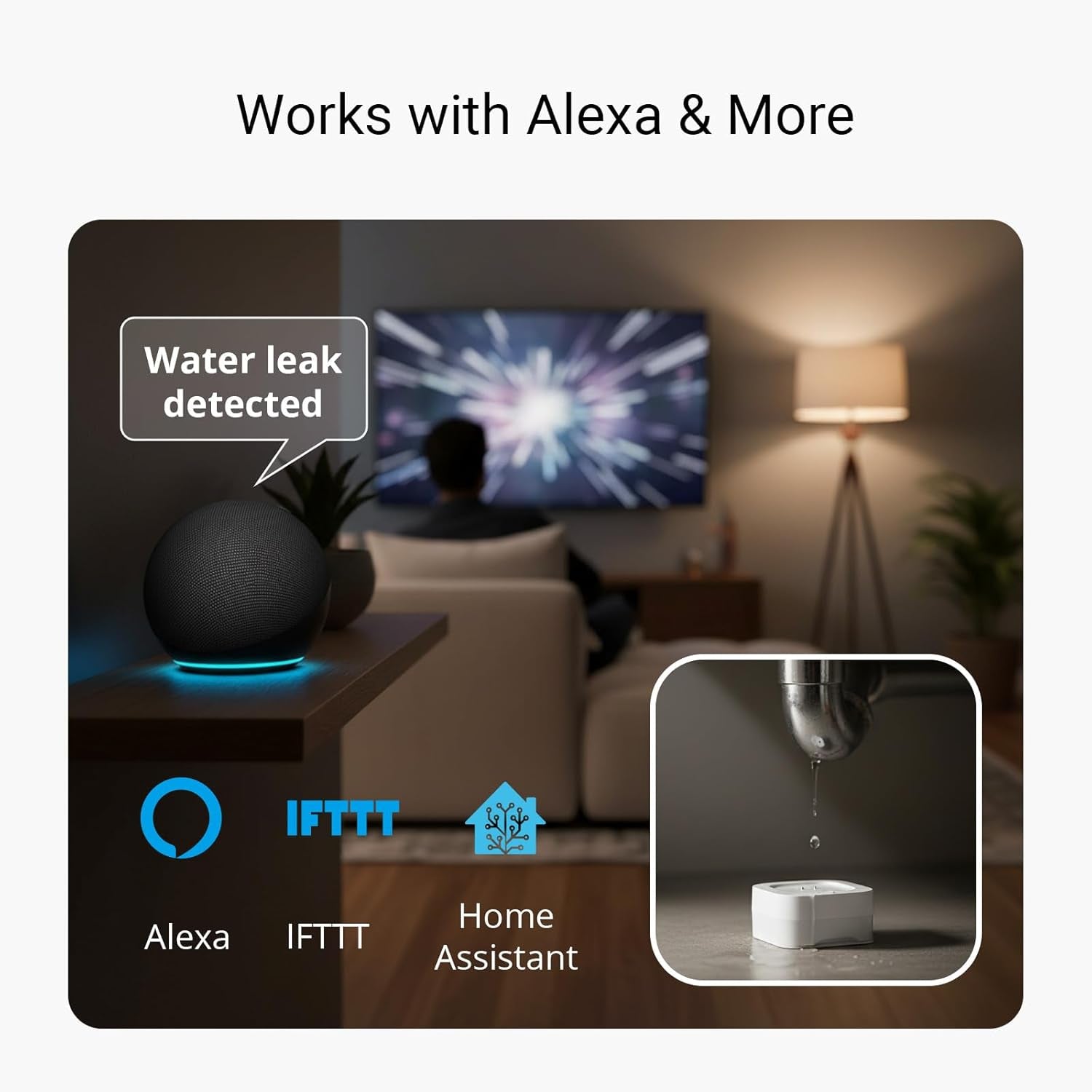 Water Leak Detection Starter Kit: Hub with 4 Leak Sensors, 105 dB Siren, Long-Range Lora Technology, App/SMS/Email Alerts, D2D Offline Capability, 2 AAA Batteries for Up to 5 Years, Compatible with Alexa, IFTTT, and Home Assistant