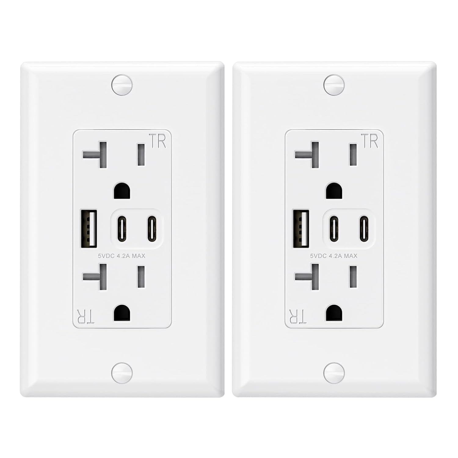 15 Amp Wall Outlet with 3 USB Ports, Dual USB-C Ports, Tamper-Resistant Design, Includes Wall Plate, UL/CUL Listed, Black, 1 Pack