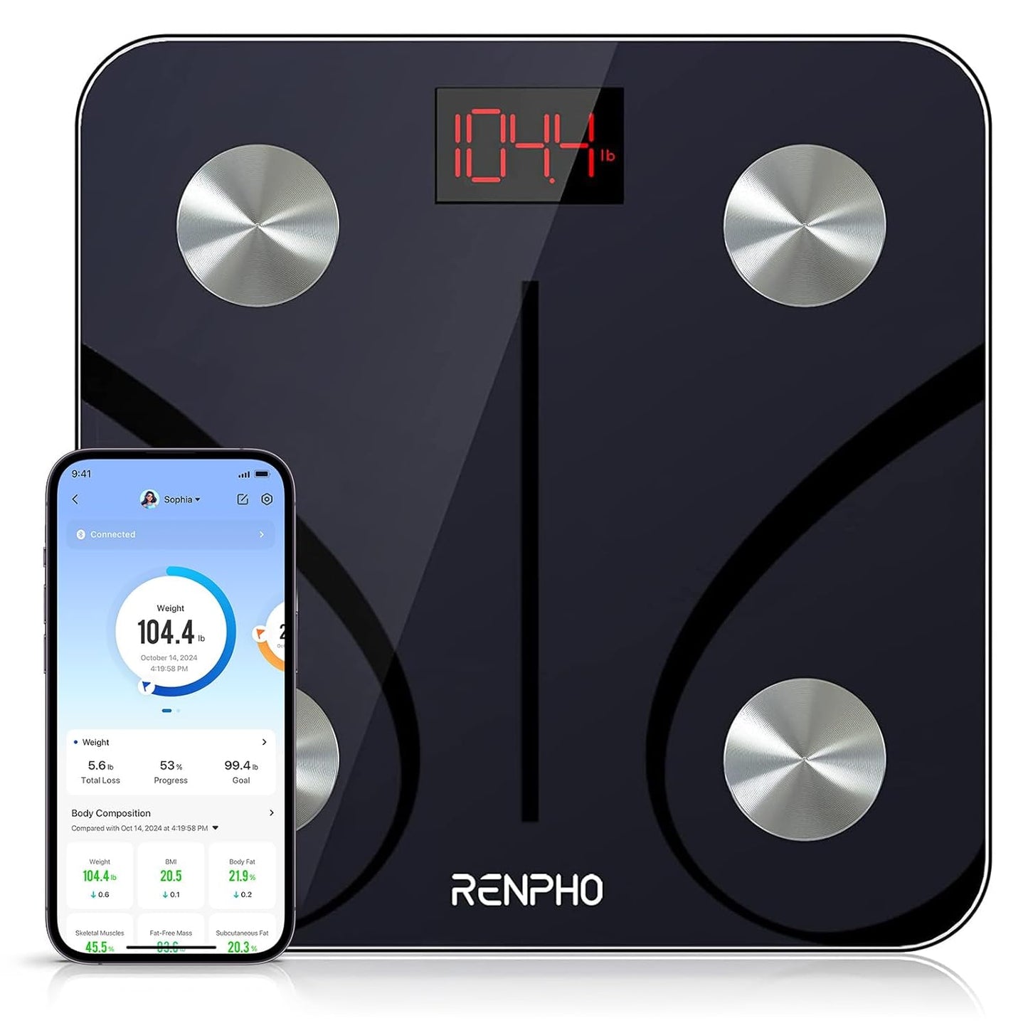 Elis 1 Smart Body Composition Scale with Bluetooth Connectivity and Smartphone App, 400 lbs Capacity, Digital BMI and Body Fat Analysis