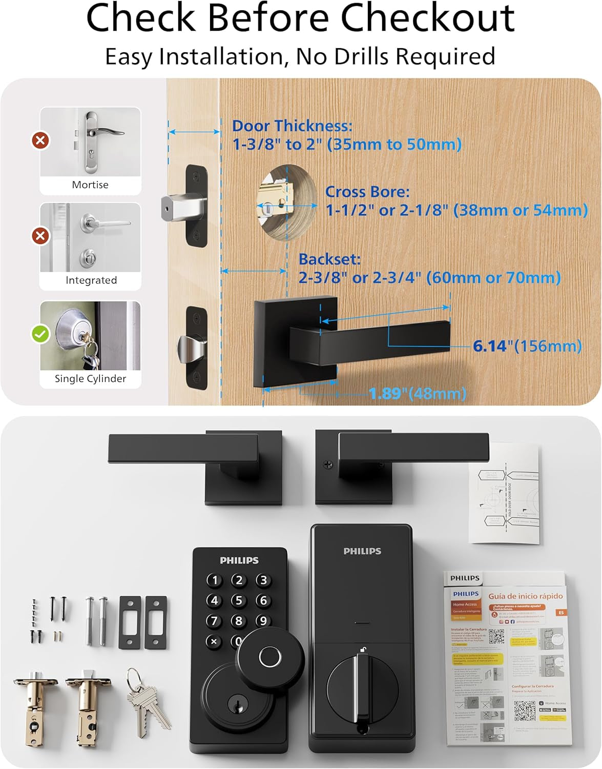 Smart Wifi Deadbolt Lock with Handle - Keyless Entry System Featuring App, Voice, Fingerprint, Passcode, and Key Unlock Options, Backlit Keypad, Remote Control, and Auto-Lock Functionality