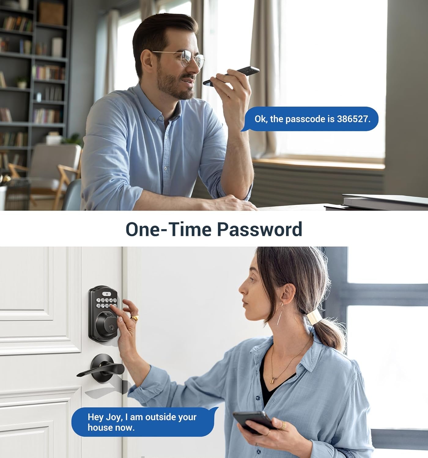 Keyless Fingerprint Door Lock Set - Smart Digital Deadbolt with 2 Lever Handles, Auto-Locking, Easy Install, Matte Black Finish