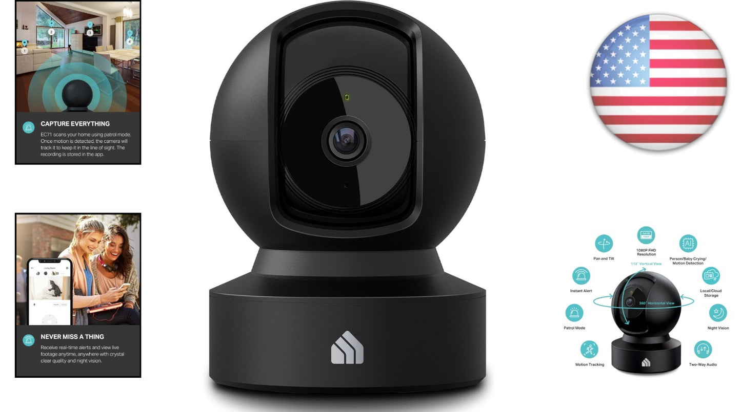High-Definition Indoor Security Camera with Two-Way Audio, Night Vision, and Smart Device Compatibility