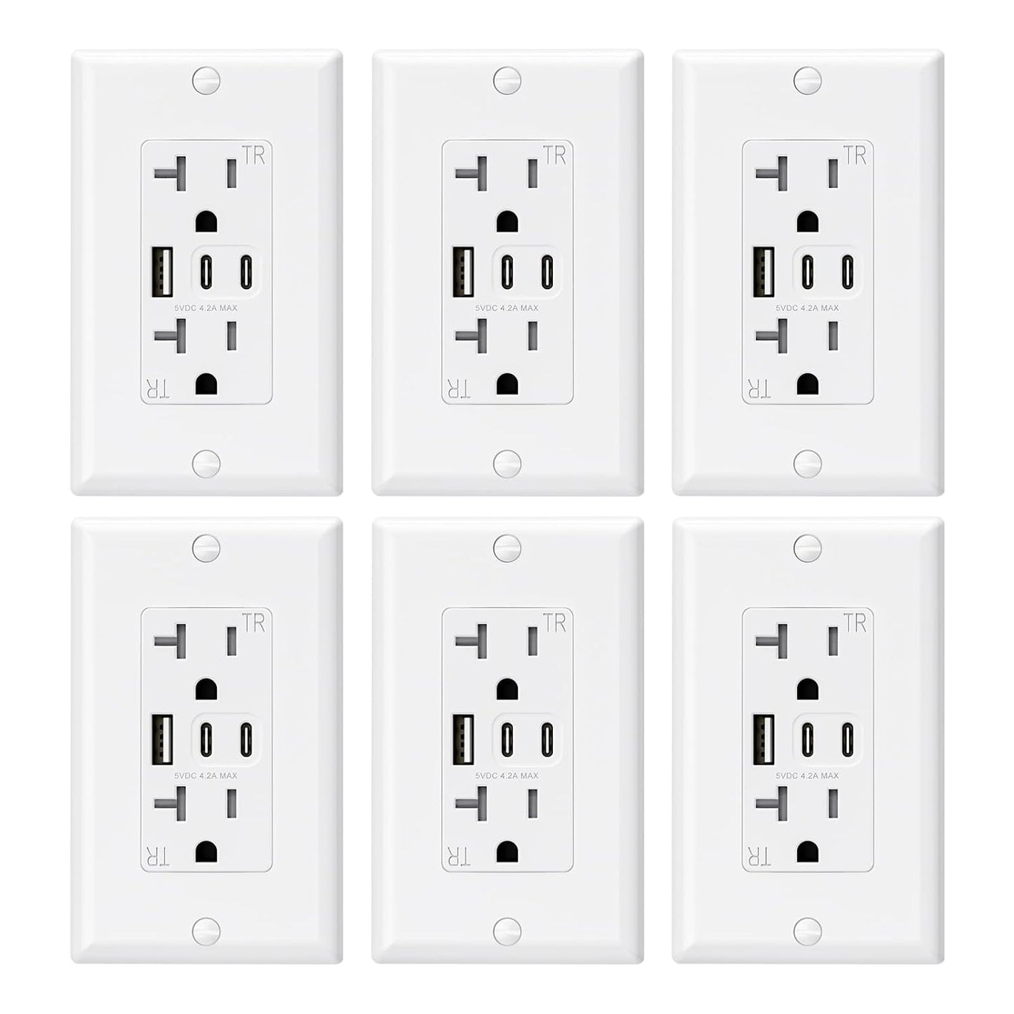 15 Amp Wall Outlet with 3 USB Ports, Dual USB-C Ports, Tamper-Resistant Design, Includes Wall Plate, UL/CUL Listed, Black, 1 Pack