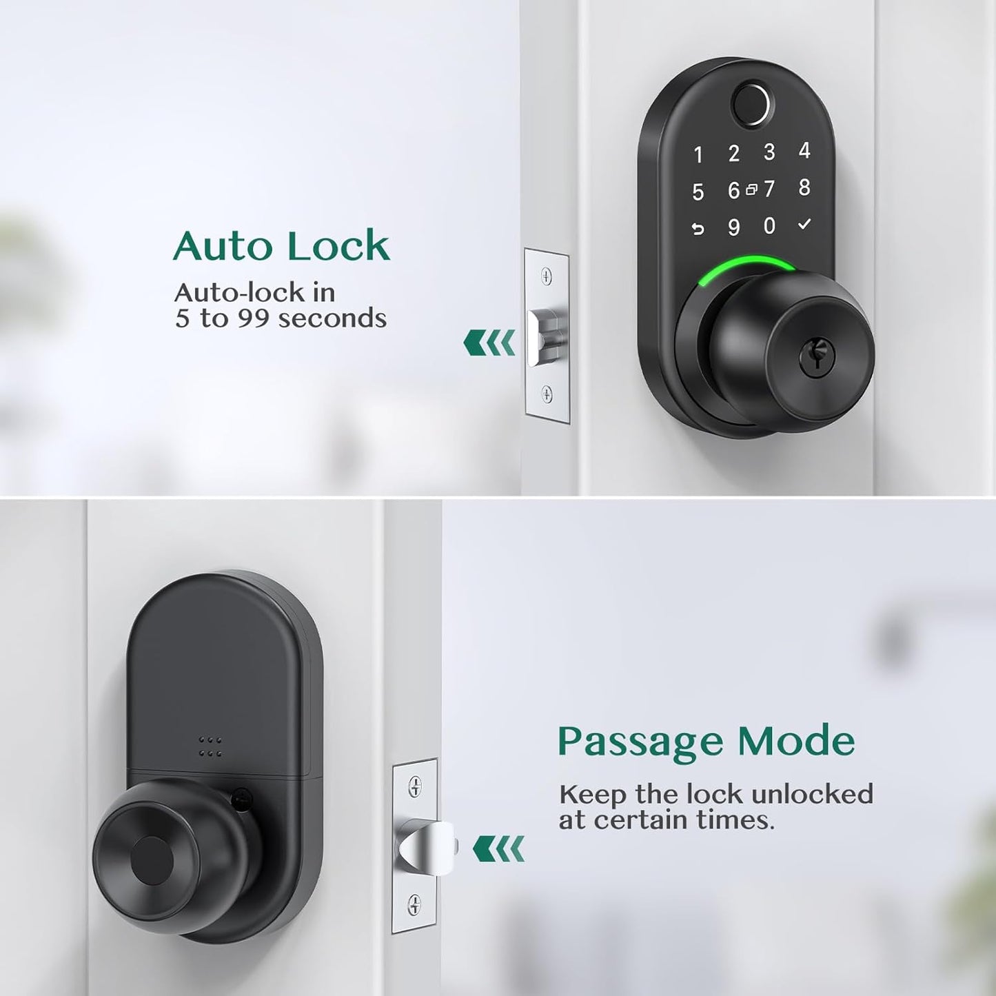 Smart Keypad Door Lock with Fingerprint Access & Remote Passcode Generation - Easy Installation Knob Lock for Front Doors