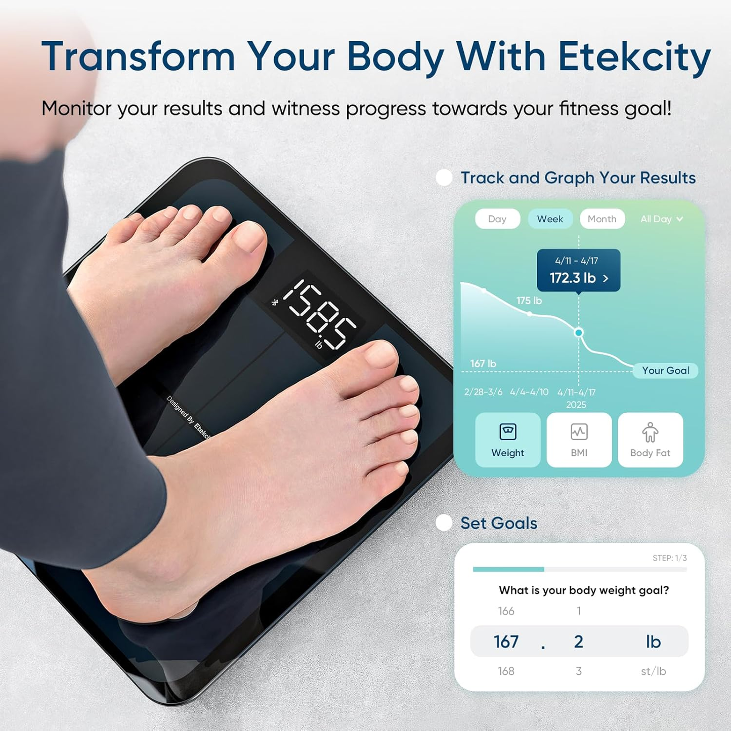 Digital Smart Body Weight Scale with BMI, Body Fat, and Muscle Mass Measurement - Bluetooth Sync for Enhanced Home Health Monitoring