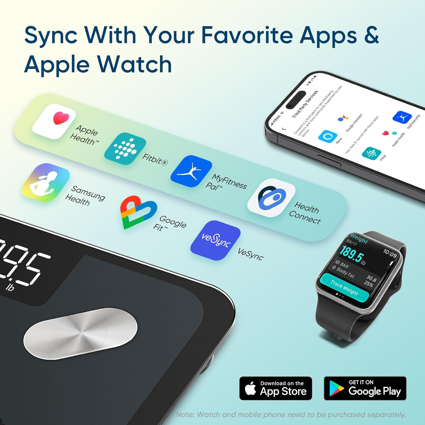 Digital Smart Body Weight Scale with BMI, Body Fat, and Muscle Mass Measurement - Bluetooth Sync for Enhanced Home Health Monitoring