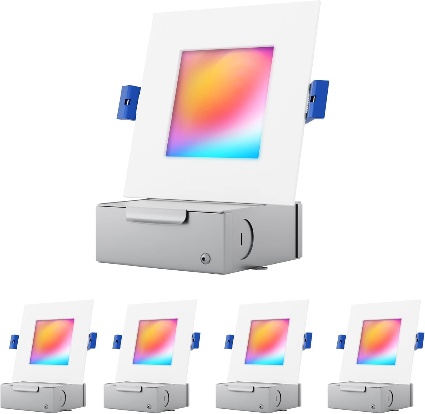 6-Inch LED Smart Slim Recessed Pot Light with WiFi APP and Voice Control, 120VAC, 13W, 1000LM, RGB + 2700K-6000K, ETL, FCC, and IC Rated, Wet Location Compatible with Alexa/Google Home, Pack of 4